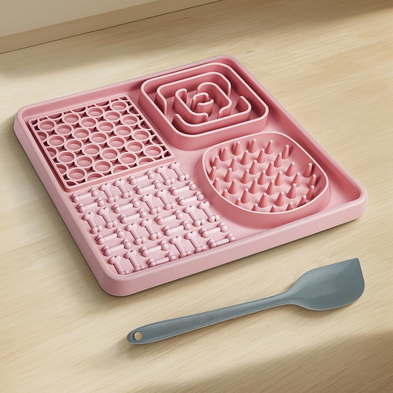 Generic Pet Licking Mat, 8In Dog Slow Food Placemat with Scraper, Anti-Slip Design, Relieves Boredom & Anxiety, Suitable for Dry & Wet Food