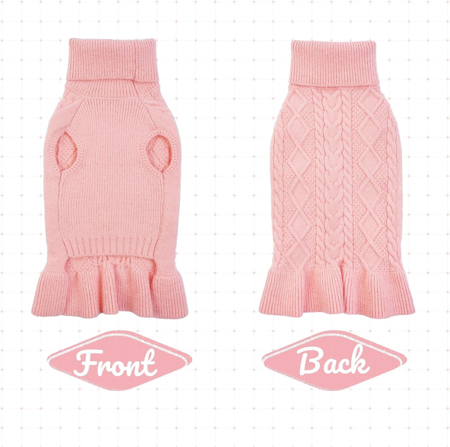 Large Dog Sweater Dress, Puppy Jumper Dog Sweaters for Girls Turtleneck Warm Knitwear Fall Dog Pullover Dress Knit Sweaters for Large Dogs Vest Pet Sweater, Dachshund, Shih Tzu, Pink, L