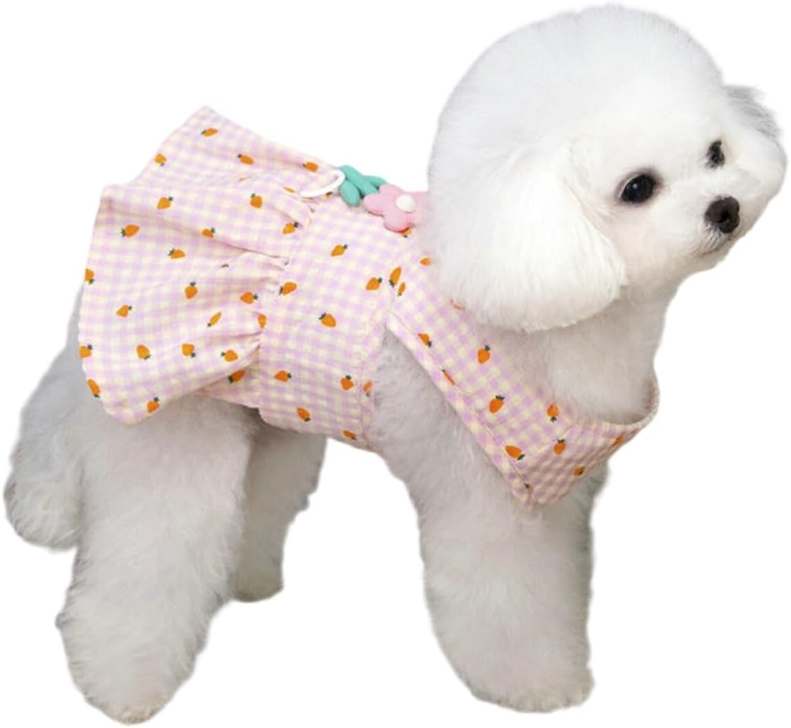 Adorable Checkered Pet Dress with Flower Decoration for Small Dogs and Cats