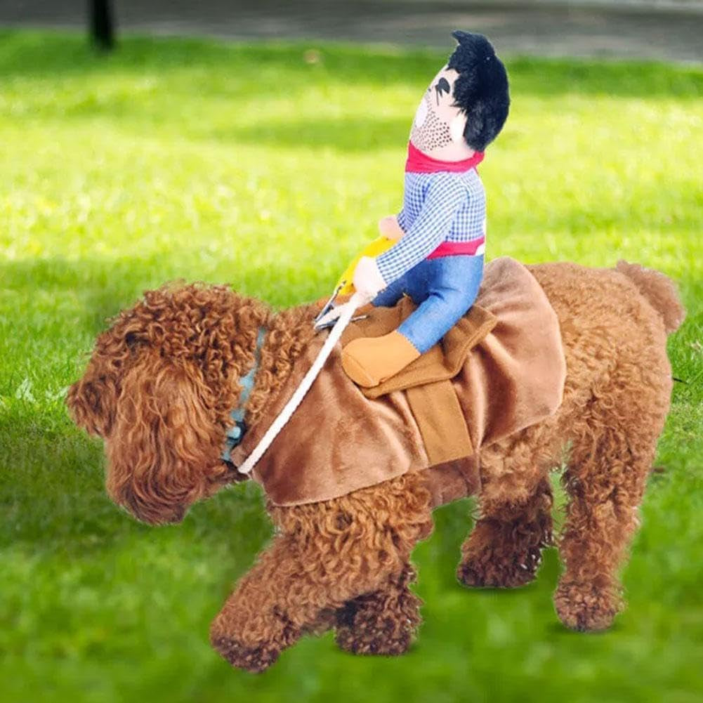 Cowboy Rider Dog Costume, Halloween Dog Costume, Funny Dog Christmas Costume, M, Cotton, Polyester, Size M