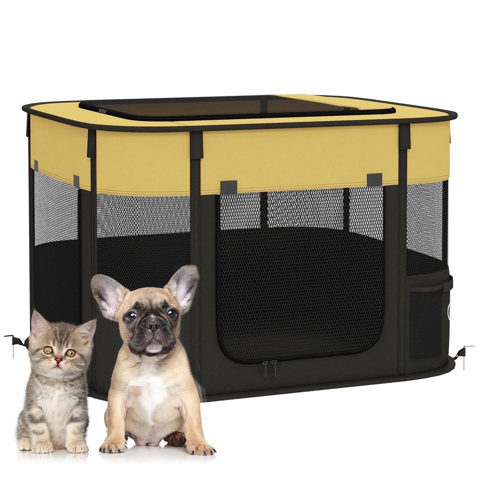 Pawhut Portable Dog Pen for Puppies, Rabbits, Kittens, Guinea Pigs - Yellow