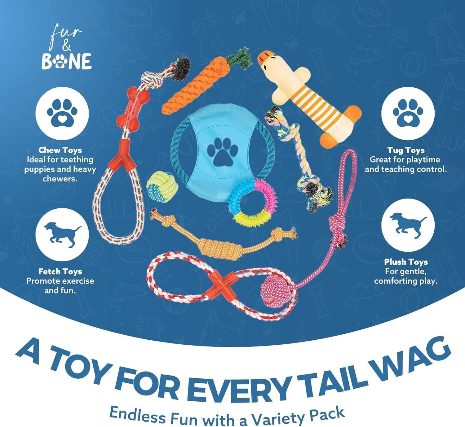 Dog Chew Toys (10-Pack) - Puppy Toys for Boredom - Indestructible Rope & Squeaky Teething Toys for Small & Medium Dogs