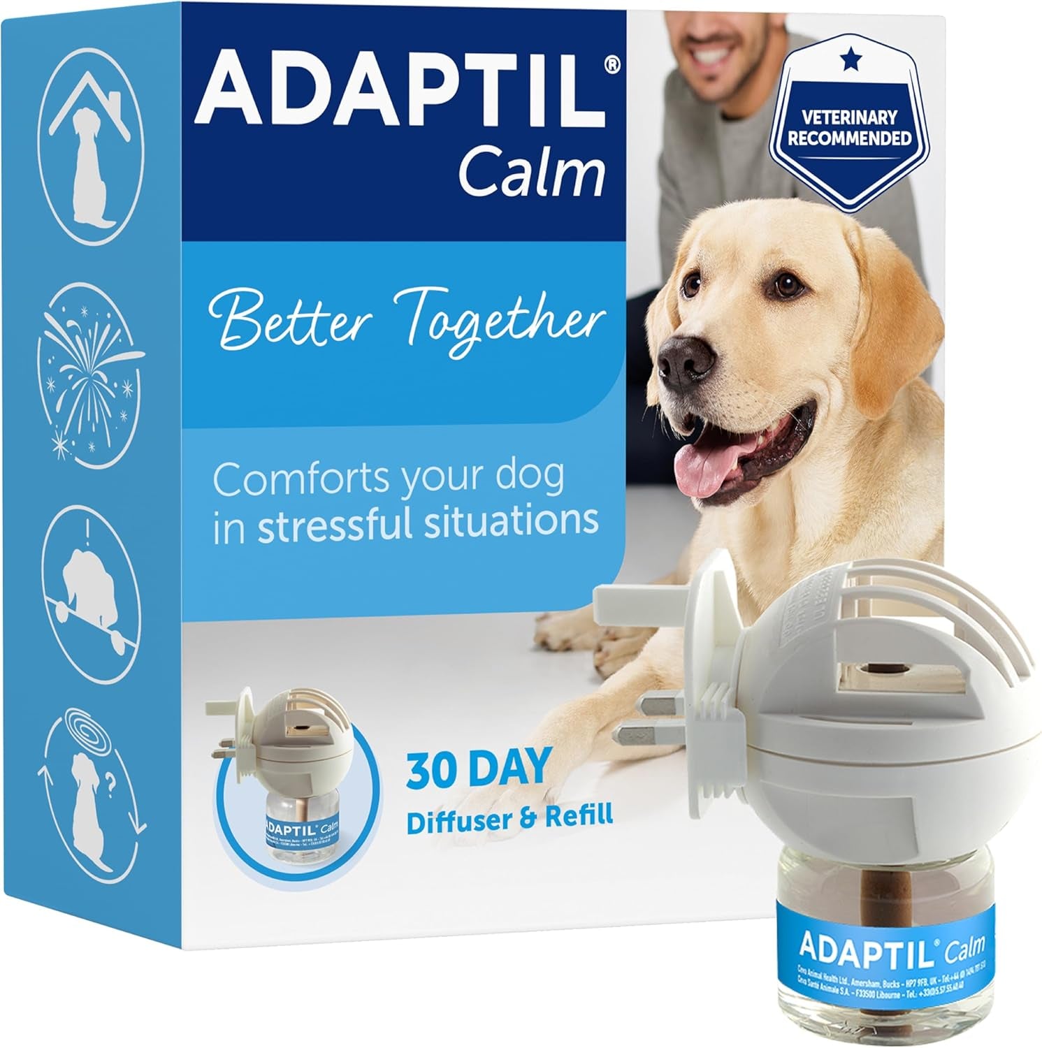 Calm Home Diffuser for Dogs with 30 Day Refill,  Dog Calming Plug in Pheromone Diffuser to Help Reduce Anxiety and Stress in Pet Dogs, Pet Diffuser Helps Anxious Dogs Stay Calmer