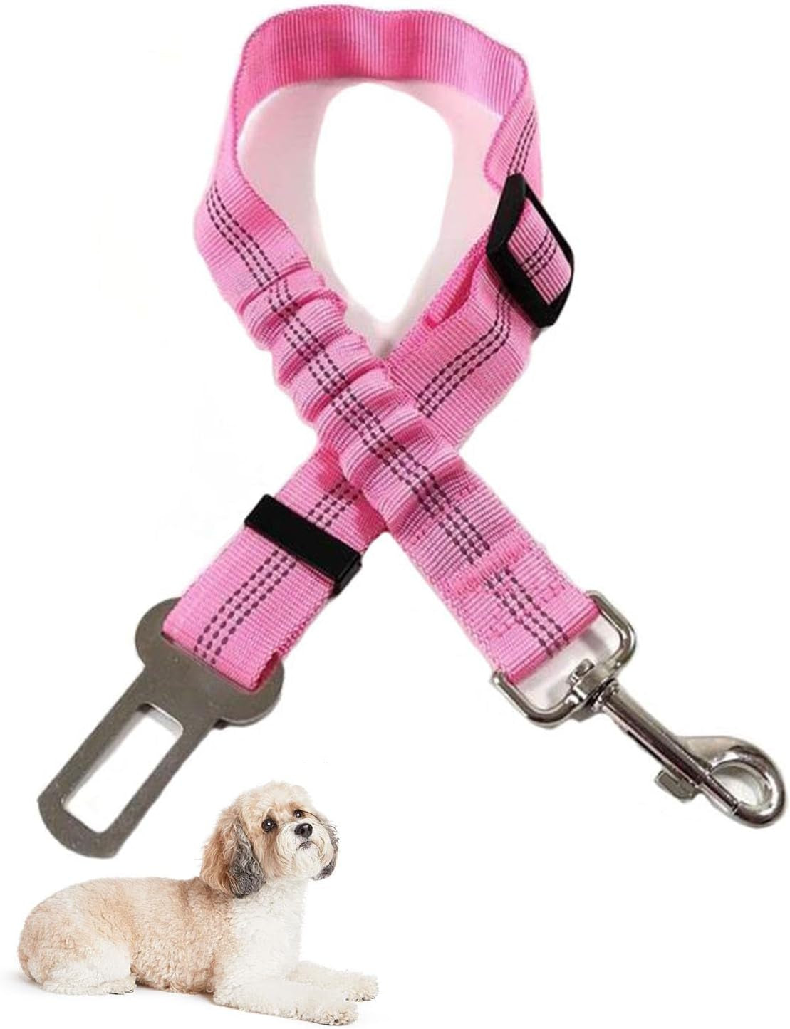 Dog Seat Belts for Cars Dogs Car Harness Pets Car Safety Belt Elastic Buckle Dog Cars Harness Adjustable Dog Seat Belt Nylon Pet Safety Belts for Dogs Cats and Pets (Pink)