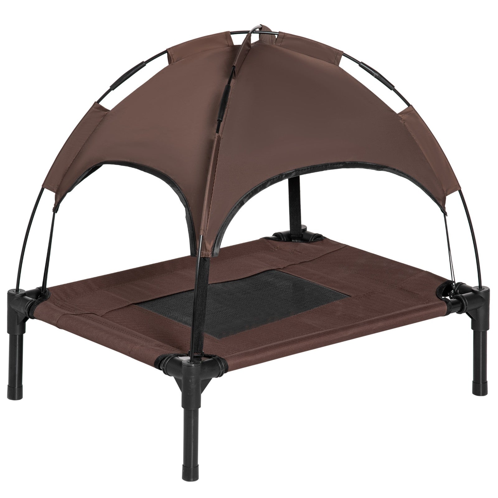 Pawhut 61 Cm Elevated Dog Bed Cooling Raised Pet Cot UV Protection Canopy Brown