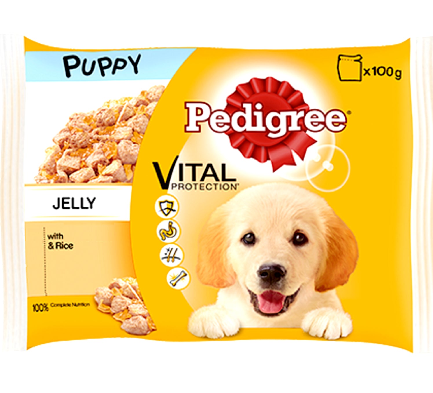 12 X PEDIGREE PUPPY POUCHES in JELLY 100G : Vital Wet Dog Food Rice Bp Pet Meals
