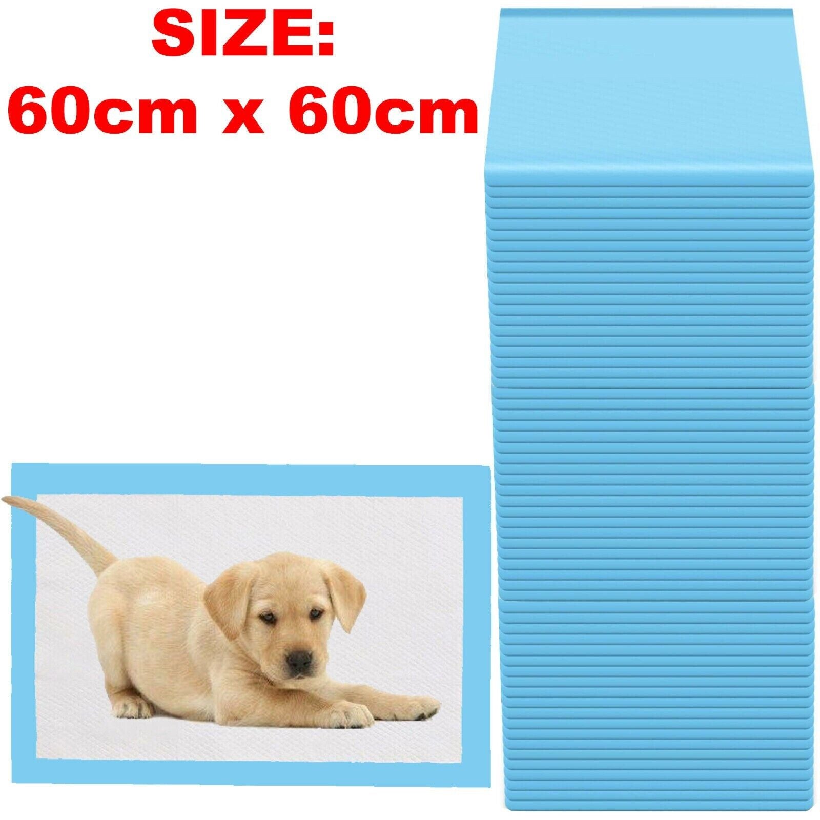 100 LARGE PUPPY TRAINING TRAINER PADS TOILET PEE WEE POO DOG CAT MATS 60 X 60Cm