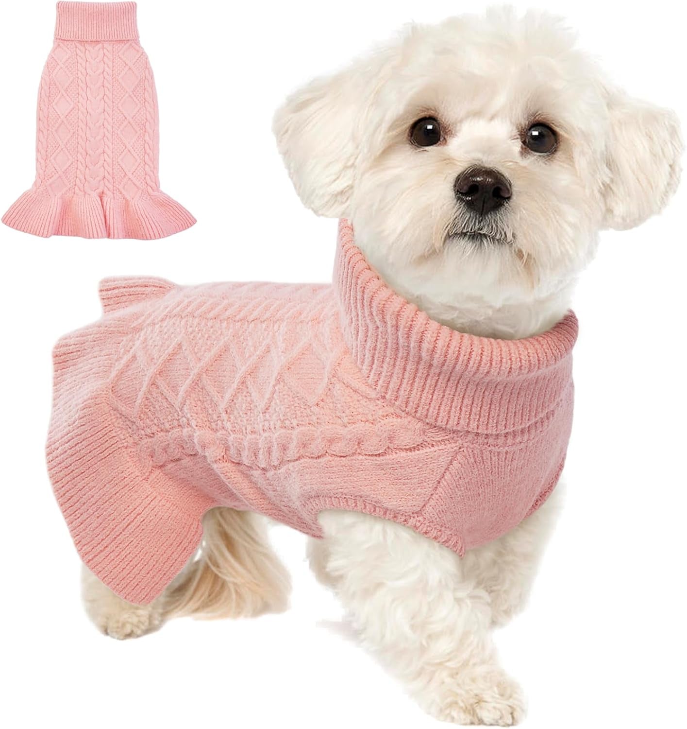 Large Dog Sweater Dress, Puppy Jumper Dog Sweaters for Girls Turtleneck Warm Knitwear Fall Dog Pullover Dress Knit Sweaters for Large Dogs Vest Pet Sweater, Dachshund, Shih Tzu, Pink, L