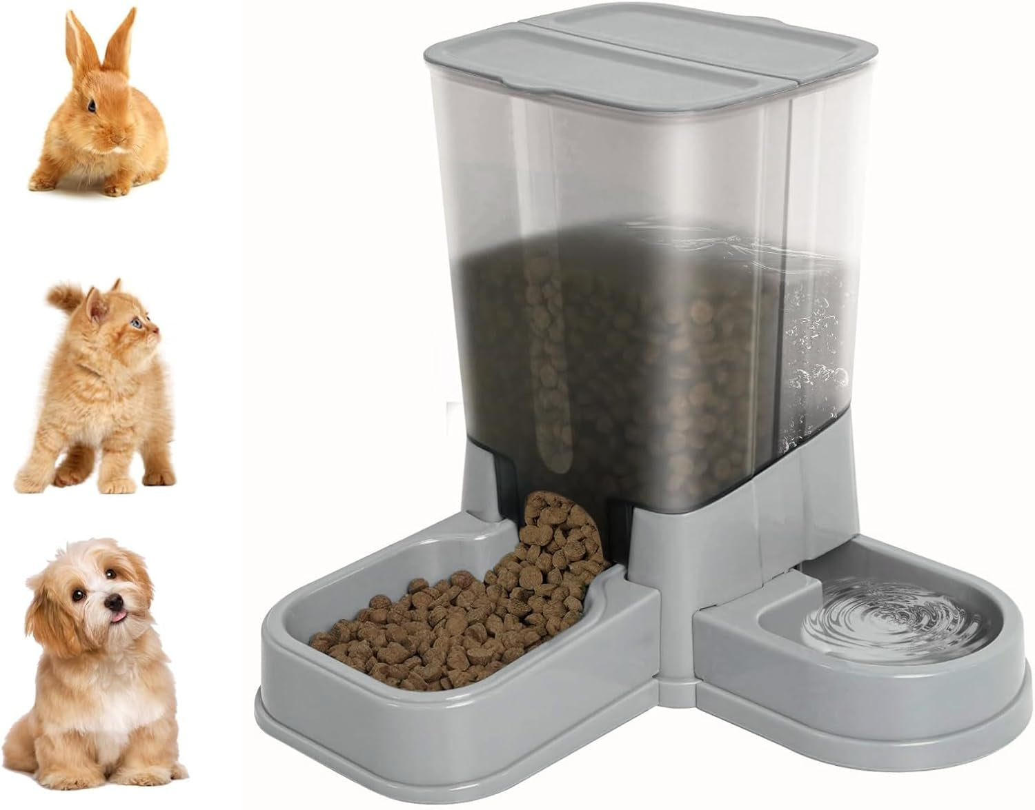 Automatic Cat Food Dispenser, 2 in 1 Detachable Gravity Feeding and Water Dispenser for Cats and Small Dogs (Grey)