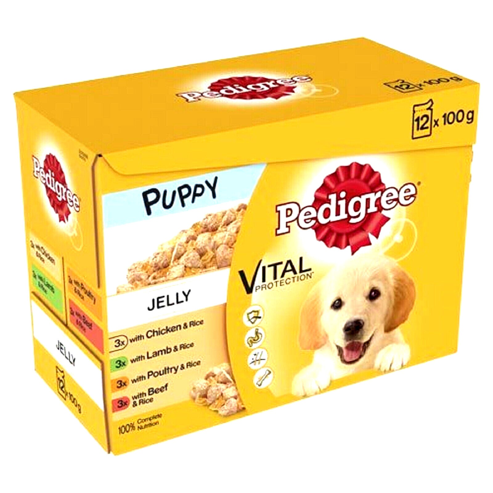 12 X PEDIGREE PUPPY POUCHES in JELLY 100G : Vital Wet Dog Food Rice Bp Pet Meals