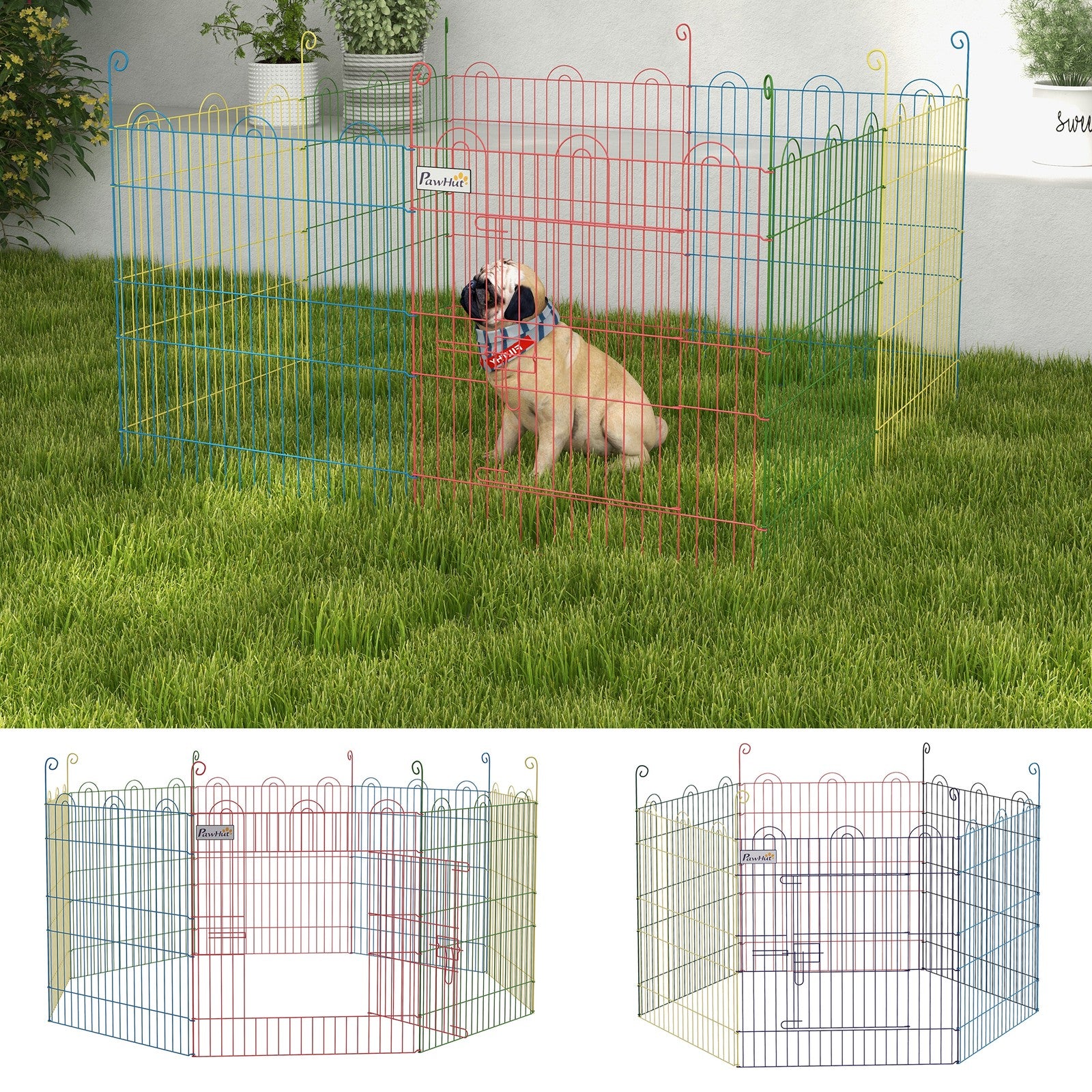 Pet Playpen, Puppy Pen Crate Kennel Exercise Fence W/ Door, Indoors and Outdoors
