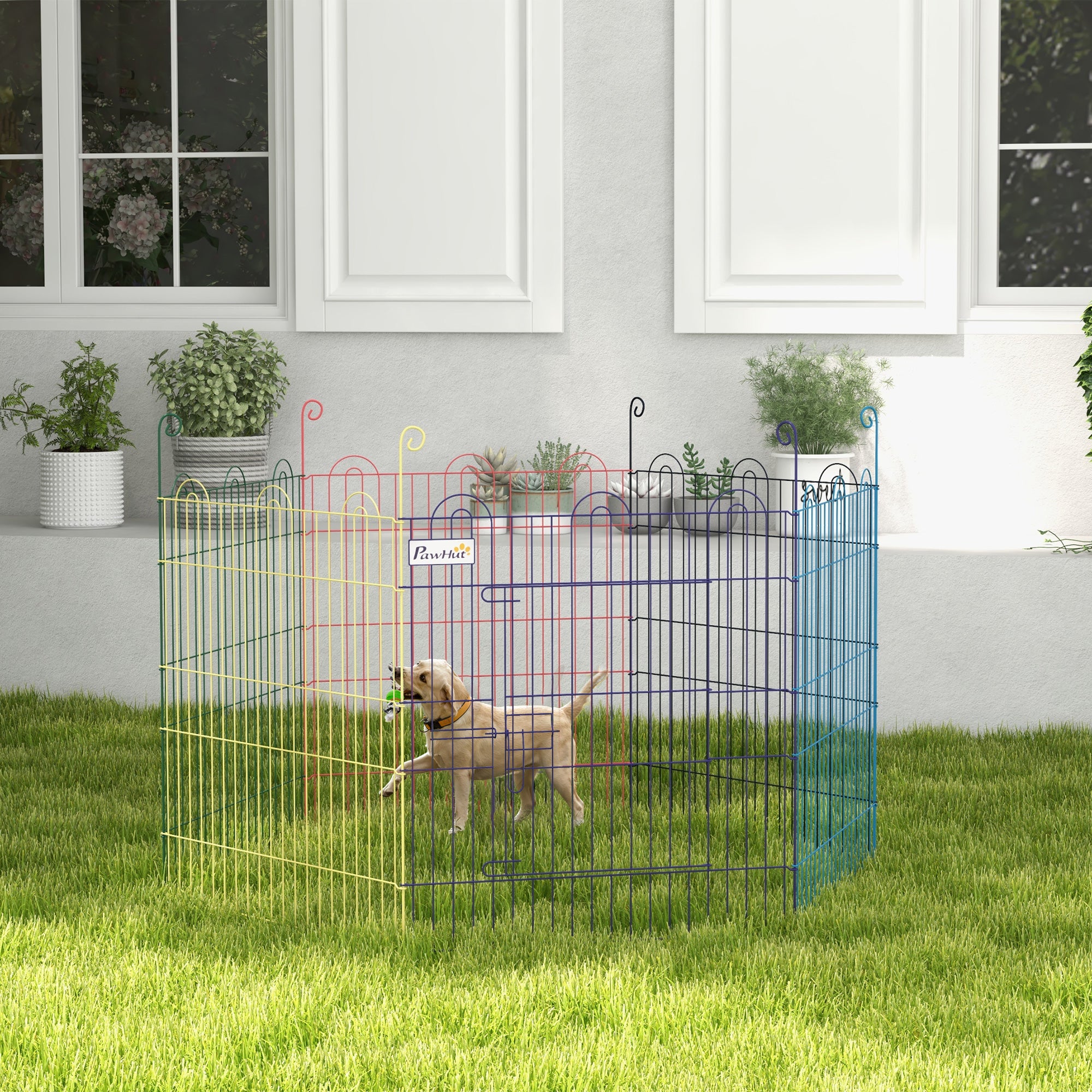 Pet Playpen, Puppy Pen Crate Kennel Exercise Fence W/ Door, Indoors and Outdoors