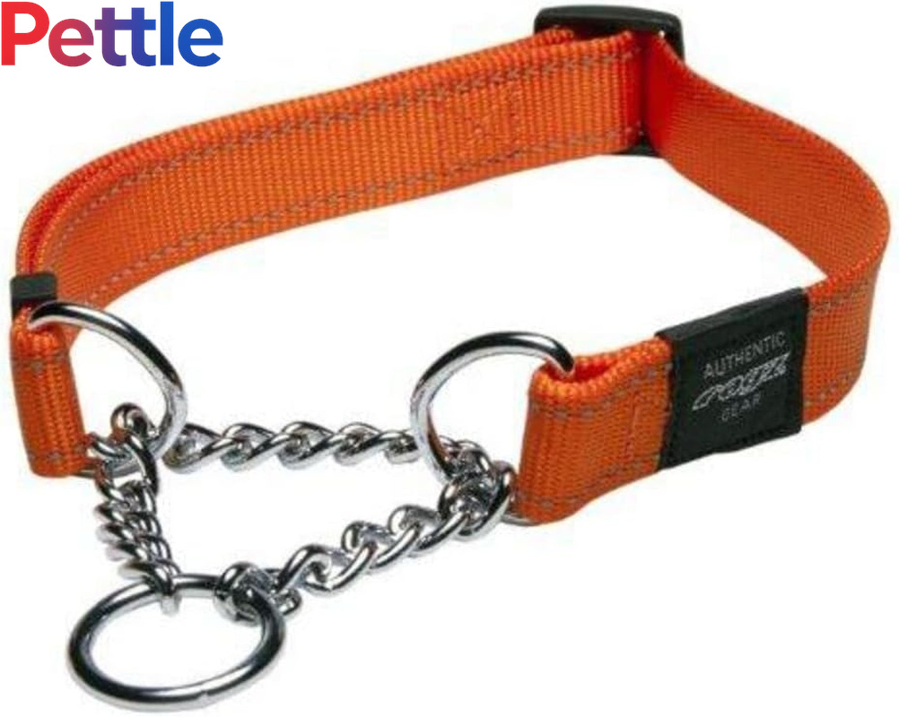 Reflective Nylon Choke Collar; Slip Show Obedience Training Gentle Choker for Medium Dogs, Orange