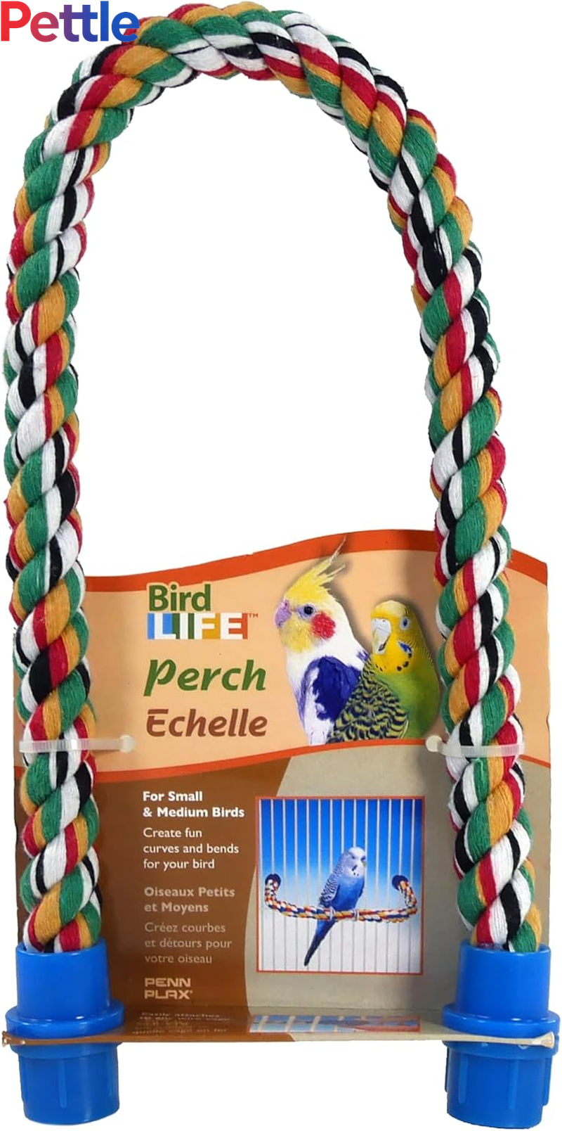Bird Life Multicolored and Flexible Rope Perch – Create Fun, Colorful Curves and Bends – Great for Small and Medium Birds – 21” Long