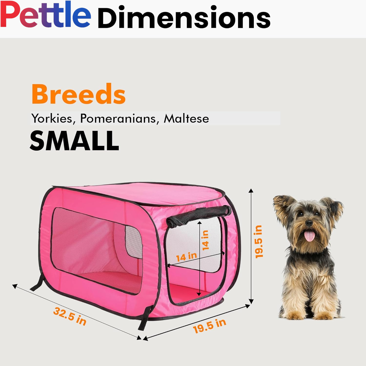 Portable, Collapsible, Pop up Kennel Travel Cat and Dog Crate, 32.5" L X 19.5" W X 19.5" H, Fuchsia