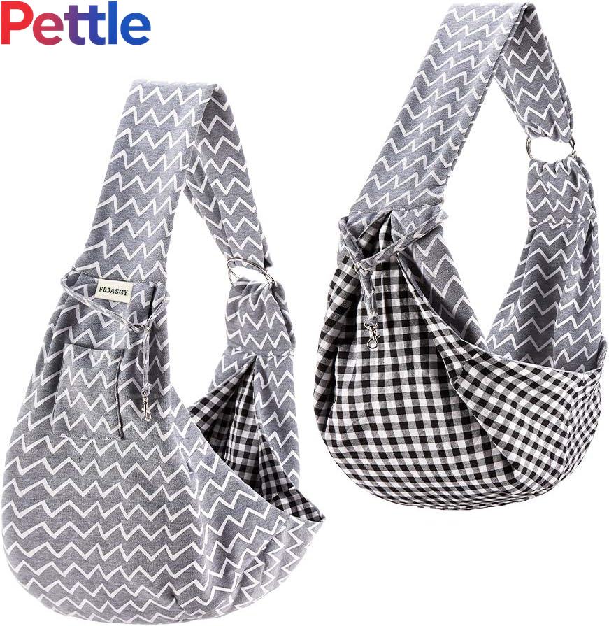 Small Pet Sling Carrier-Hands Free Reversible Pet Papoose Bag Tote Bag with a Pocket Safety Belt Dog Cat for Outdoor Travel Grey Stripe