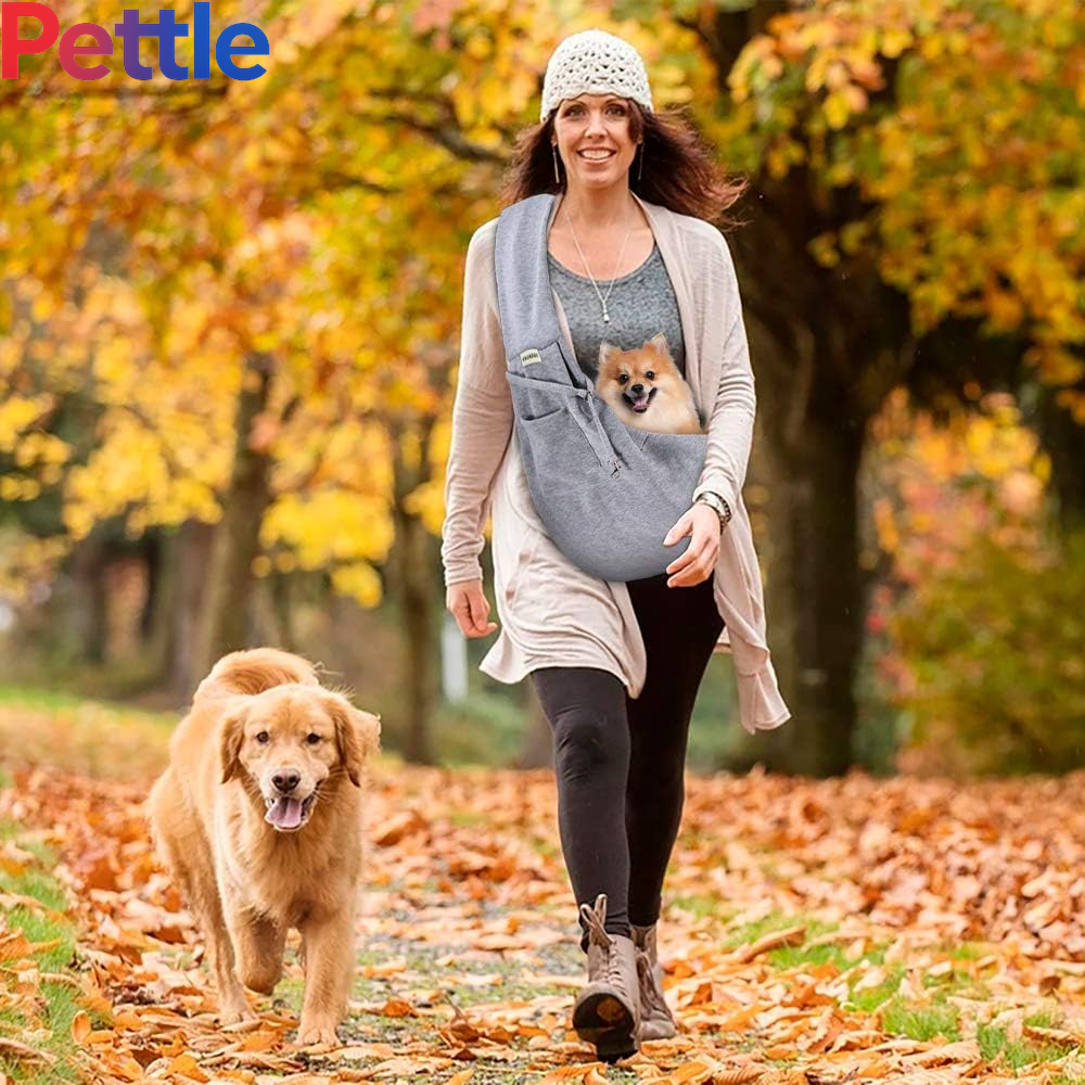 Small Pet Sling Carrier-Hands Free Reversible Pet Papoose Bag Tote Bag with a Pocket Safety Belt Dog Cat for Outdoor Travel (Charcoal Gray)