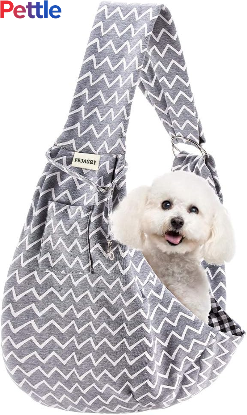 Small Pet Sling Carrier-Hands Free Reversible Pet Papoose Bag Tote Bag with a Pocket Safety Belt Dog Cat for Outdoor Travel Grey Stripe
