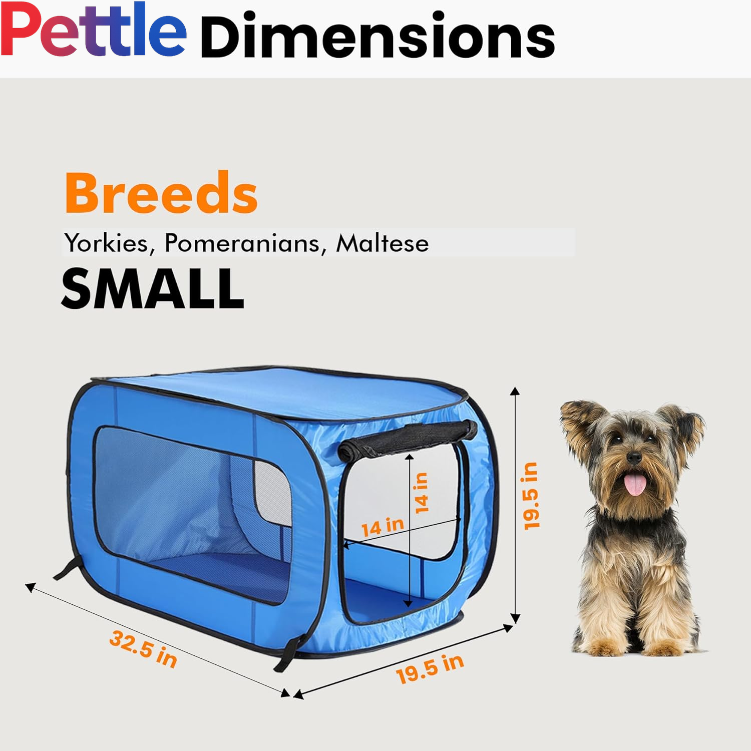 Portable, Collapsible, Pop up Travel Pet Kennel, 32.5" L X 19.5" W X 19.5" H, Blue