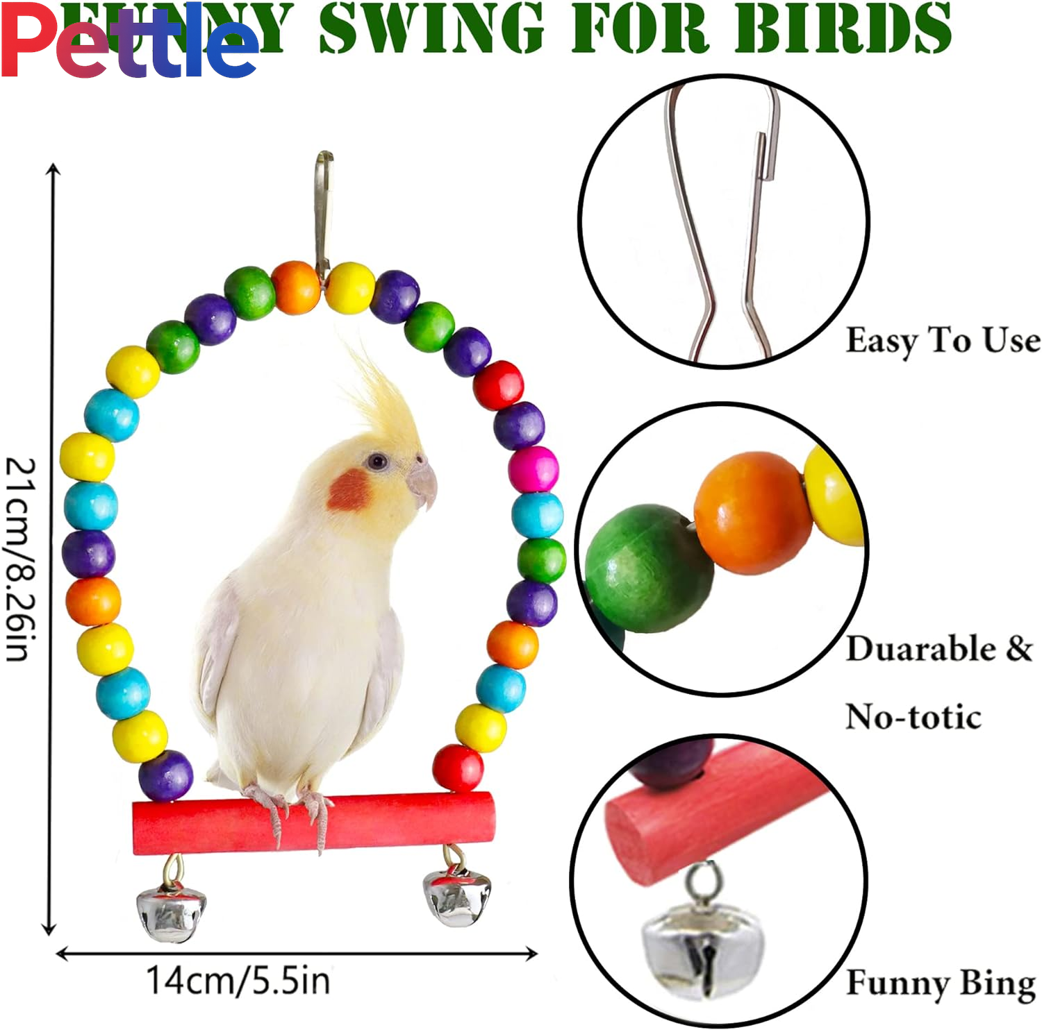 Bird Budgie Parakeets Toys,  Parrot Cage Swing Climbing Ladders Wooden Perch Chewing Toy for Conures, Love Birds, Small Parakeets, Cockatiels