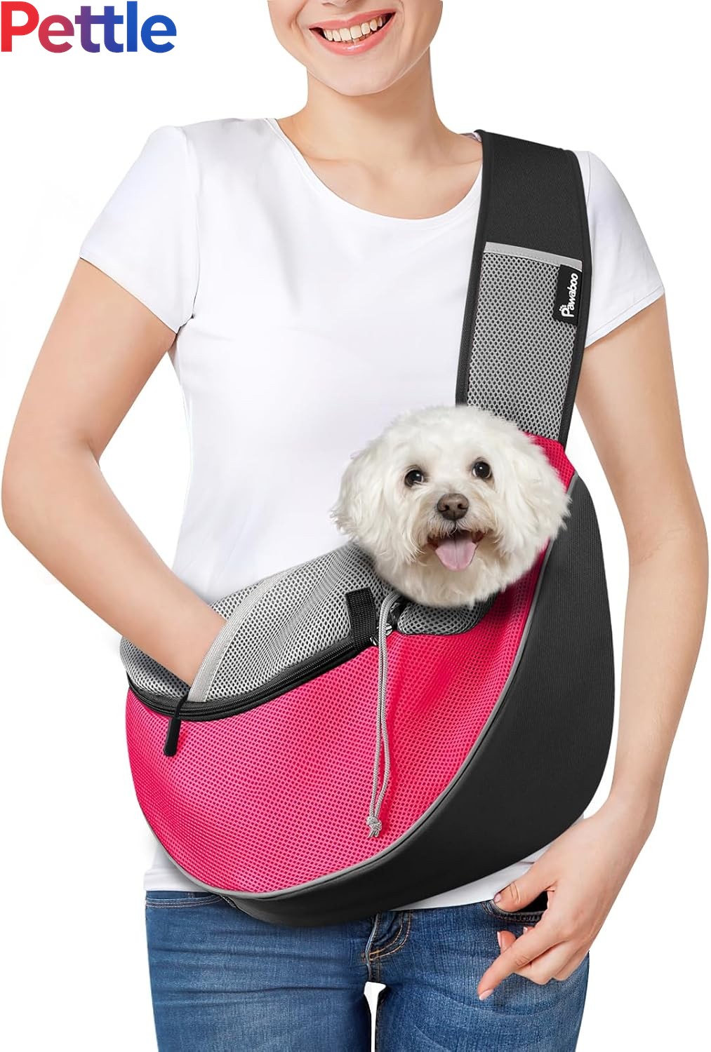 Dog Sling Carrier, Dog Papoose with Zipper Touch Pocket, Hand Free Breathable Mesh Puppy Carrier, Crossbody Satchel Dog Purse with Adjustable Strap for Outdoor Travel, Pink, Large