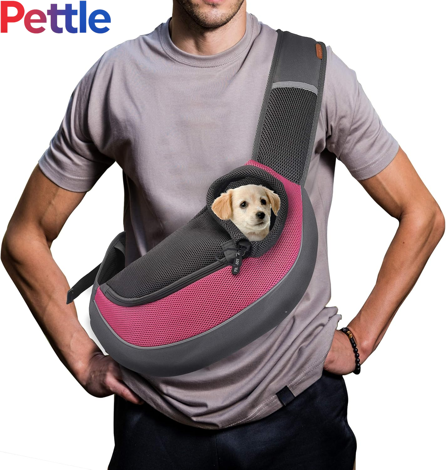 Pet Sling Carrier for Small Dogs Cats,Breathable Mesh Travelling Hand Free Puppy Backpack with Pouch and Adjustable Strap Carrier (M, Fuchsia)