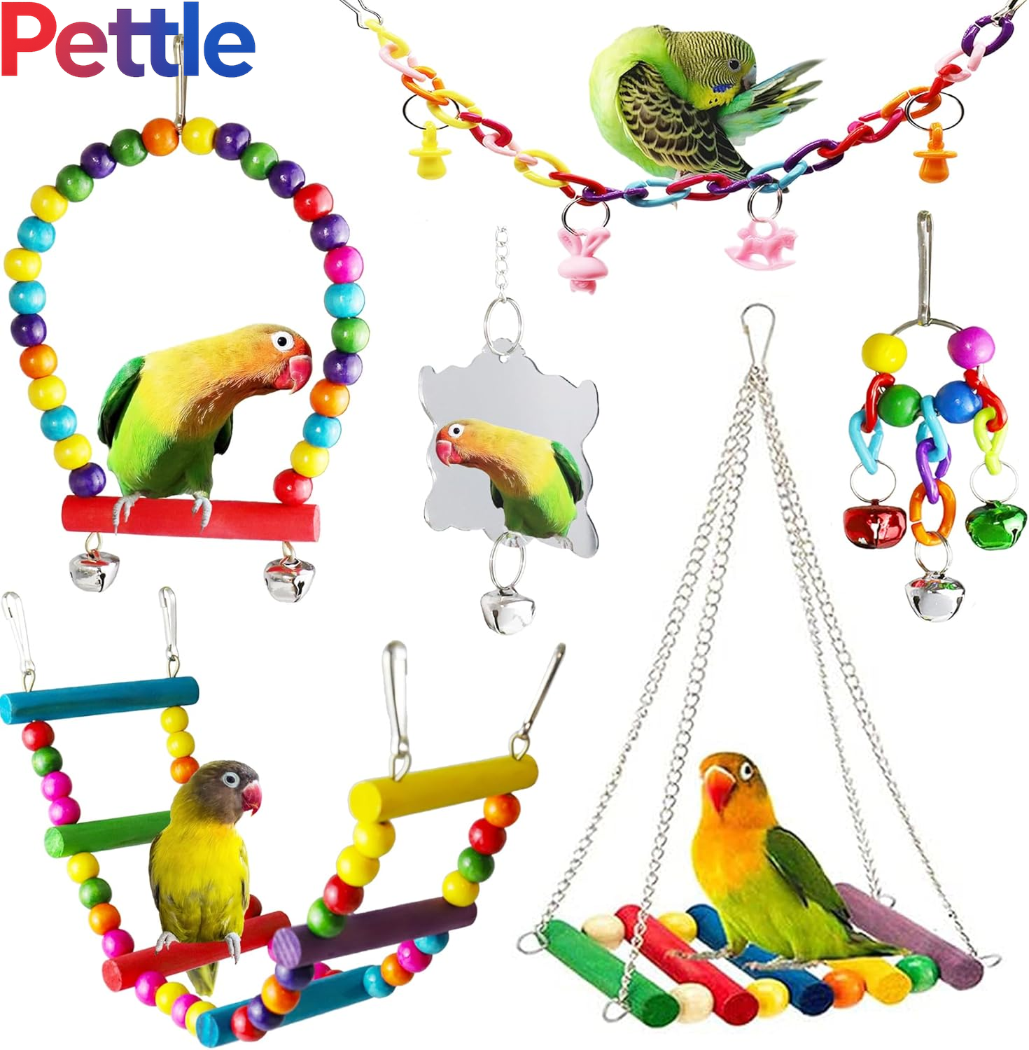 Bird Budgie Parakeets Toys,  Parrot Cage Swing Climbing Ladders Wooden Perch Chewing Toy for Conures, Love Birds, Small Parakeets, Cockatiels