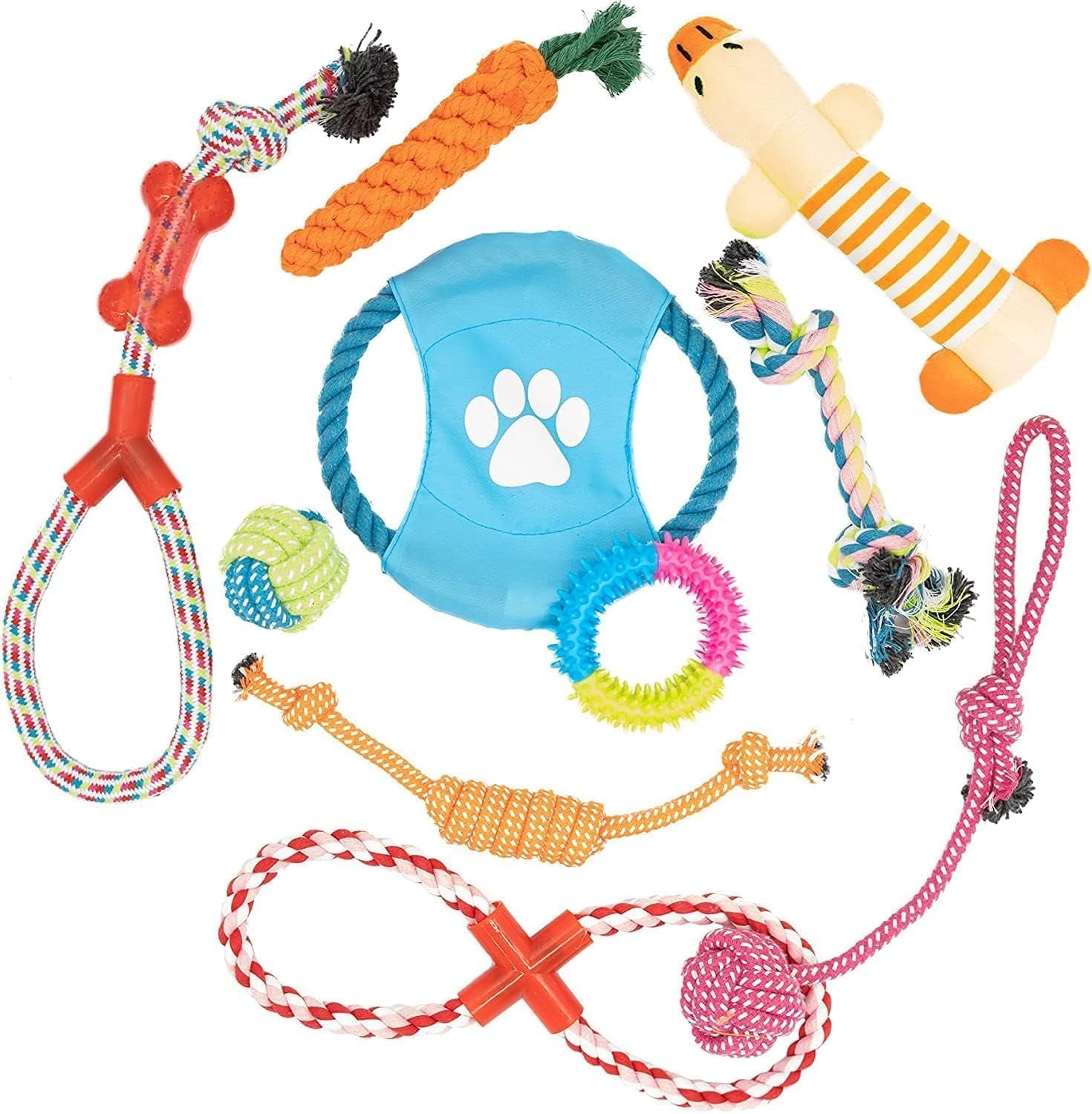 Dog Chew Toys (10-Pack) - Puppy Toys for Boredom - Indestructible Rope & Squeaky Teething Toys for Small & Medium Dogs