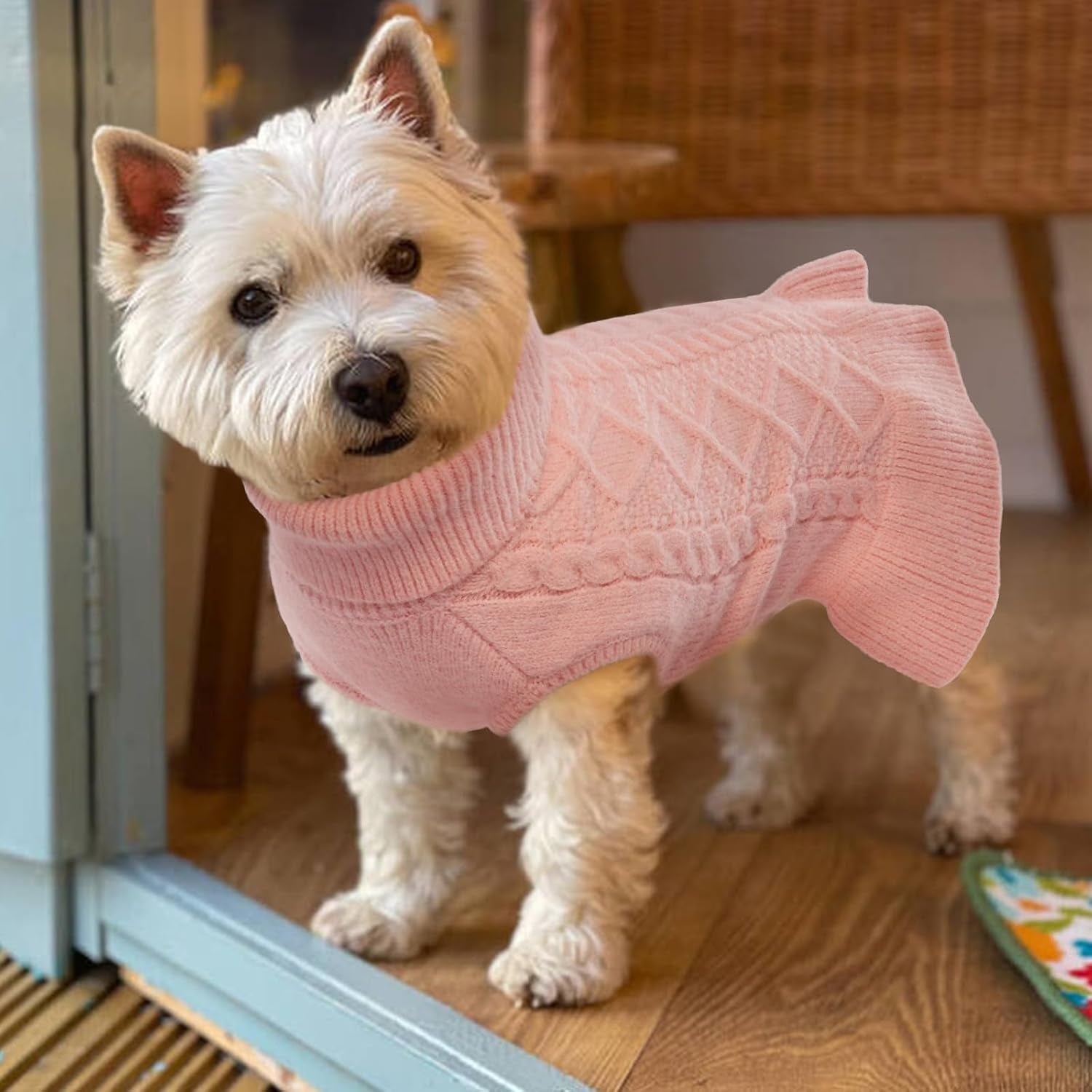 Large Dog Sweater Dress, Puppy Jumper Dog Sweaters for Girls Turtleneck Warm Knitwear Fall Dog Pullover Dress Knit Sweaters for Large Dogs Vest Pet Sweater, Dachshund, Shih Tzu, Pink, L