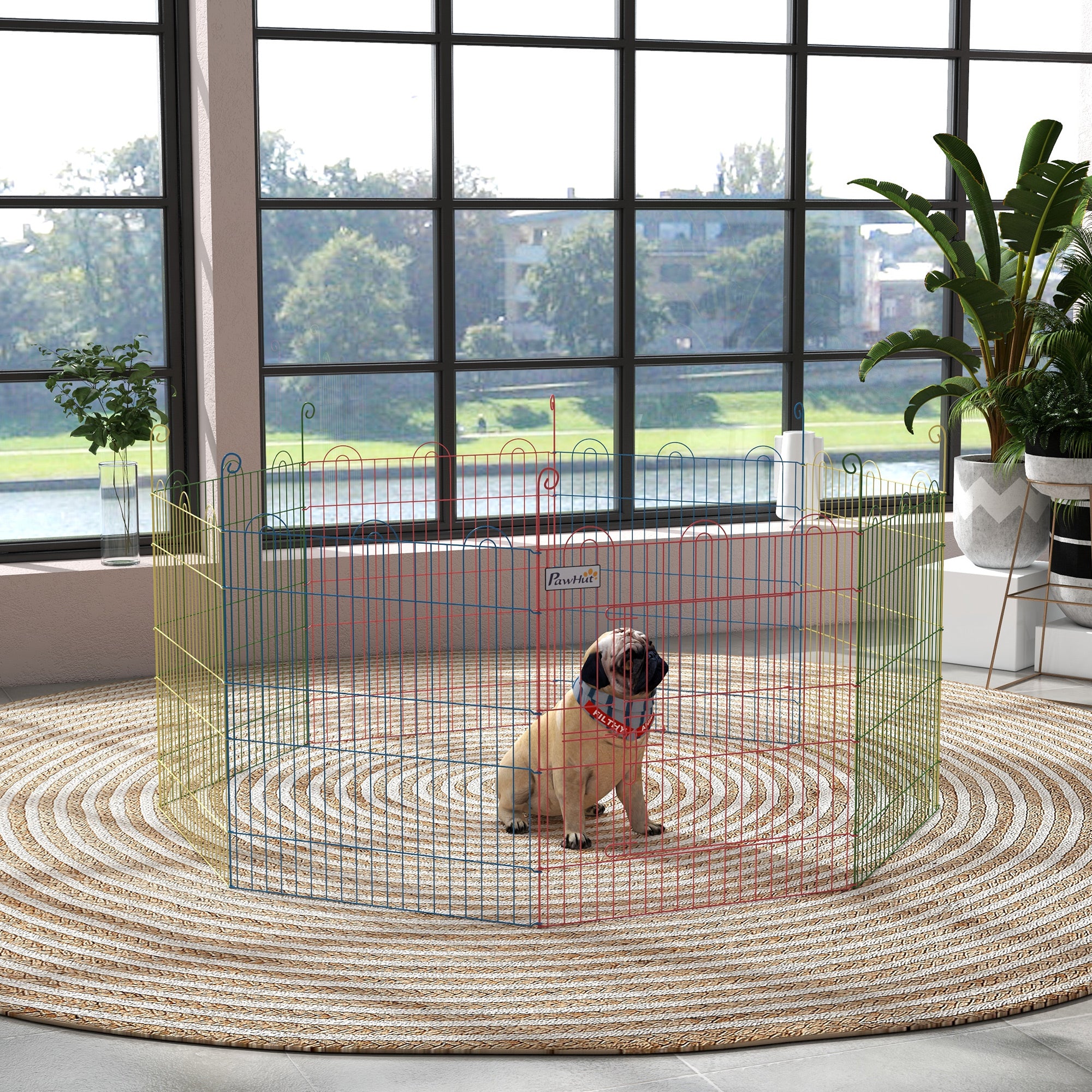 Pet Playpen, Puppy Pen Crate Kennel Exercise Fence W/ Door, Indoors and Outdoors