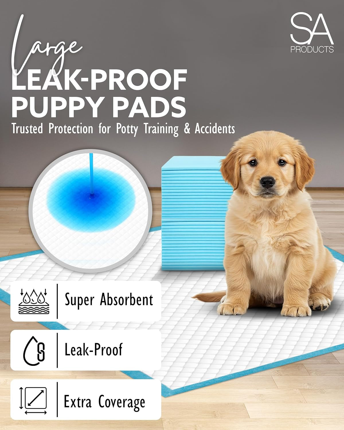 Puppy Pads 50 Pack, Super Absorbent Large Training Pads, Leak-Proof Heavy Duty Dog Pads, Puppy Training Pads (56 X 56Cm)