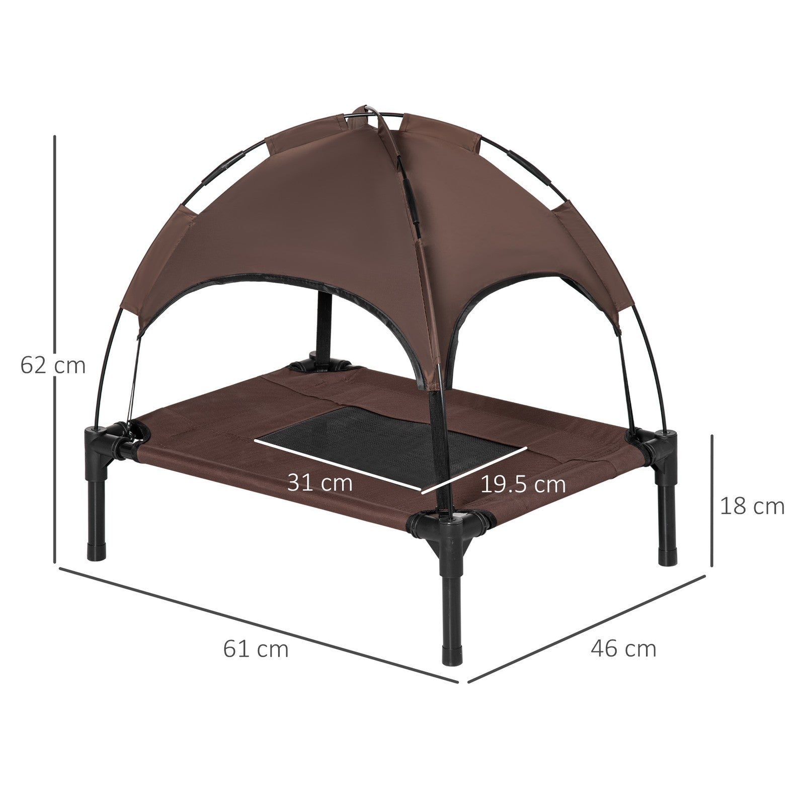 Pawhut 61 Cm Elevated Dog Bed Cooling Raised Pet Cot UV Protection Canopy Brown