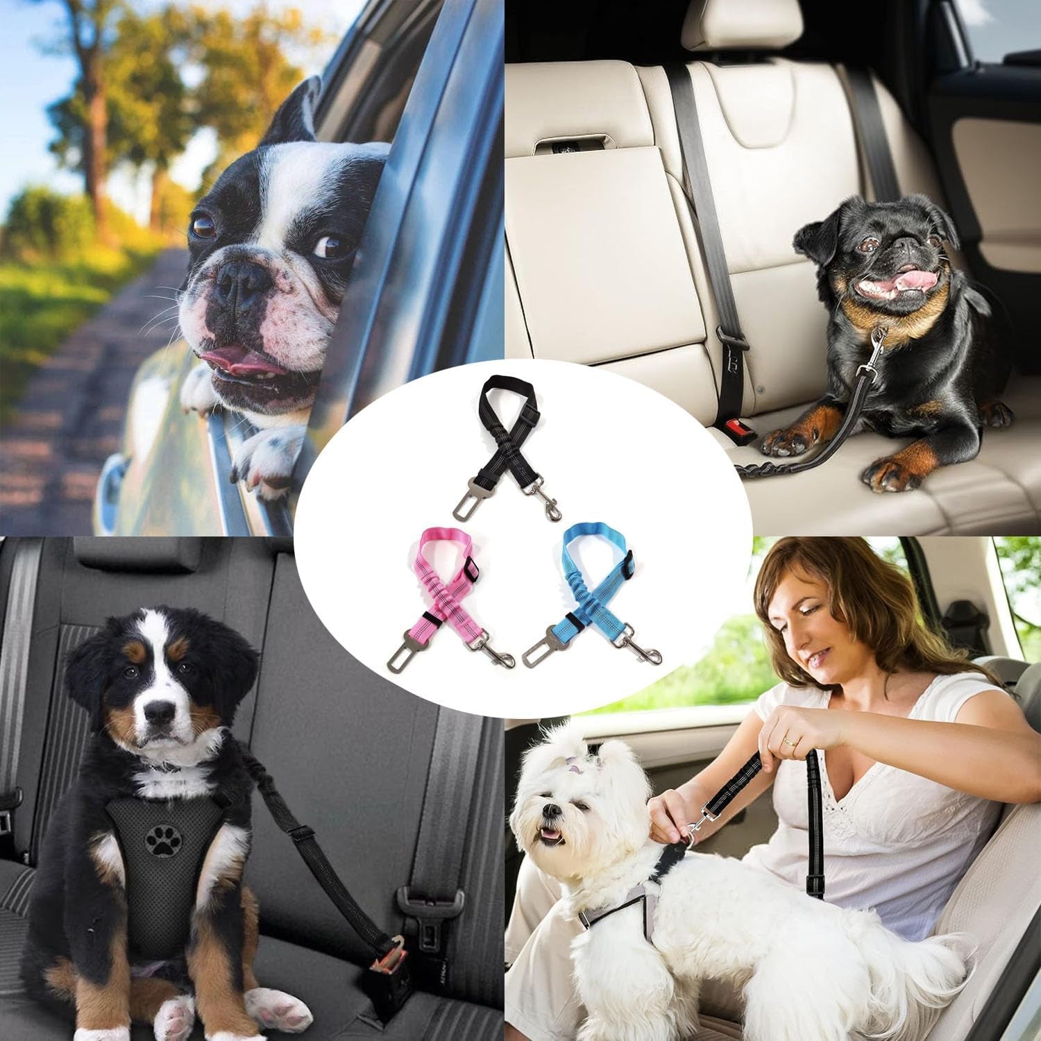 Dog Seat Belts for Cars Dogs Car Harness Pets Car Safety Belt Elastic Buckle Dog Cars Harness Adjustable Dog Seat Belt Nylon Pet Safety Belts for Dogs Cats and Pets (Pink)