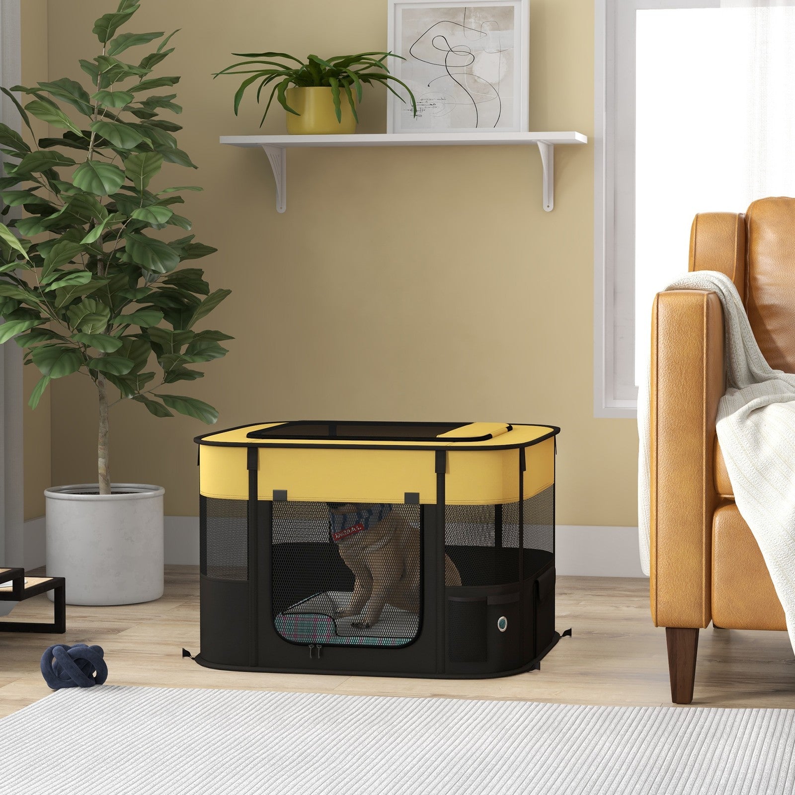 Pawhut Portable Dog Pen for Puppies, Rabbits, Kittens, Guinea Pigs - Yellow