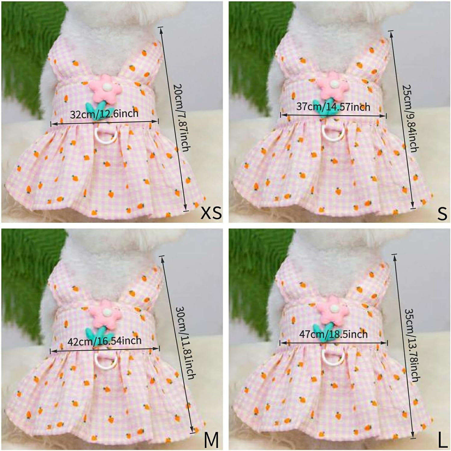 Adorable Checkered Pet Dress with Flower Decoration for Small Dogs and Cats