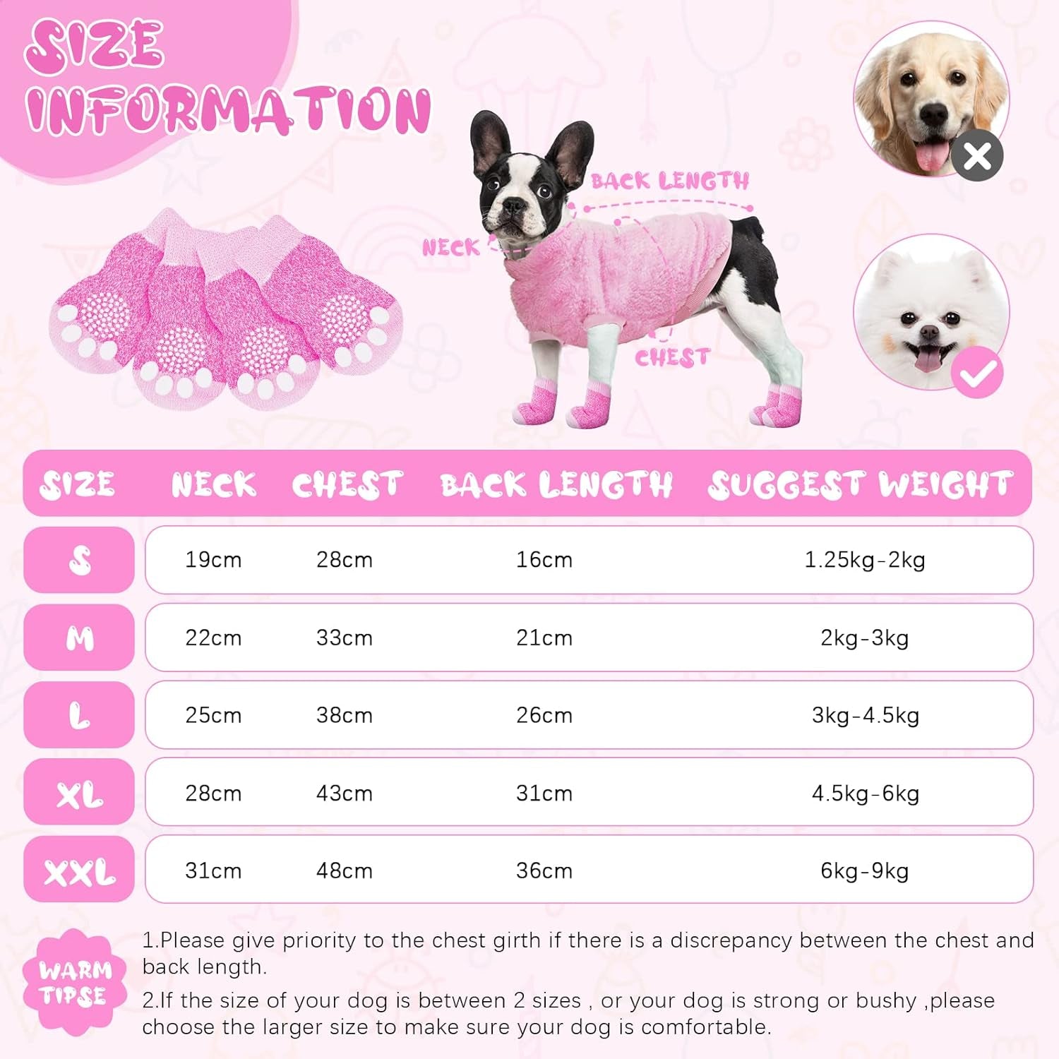 Dog Sweater, Fashion Pet Winter Clothes Socks Set, Soft Warm Dog Cat Jumper, Fleece Chihuahua Sweatshirt Pet Paw Protector, Pets Winter Supplies for Puppy Small Medium Large Dogs (Pink, L)