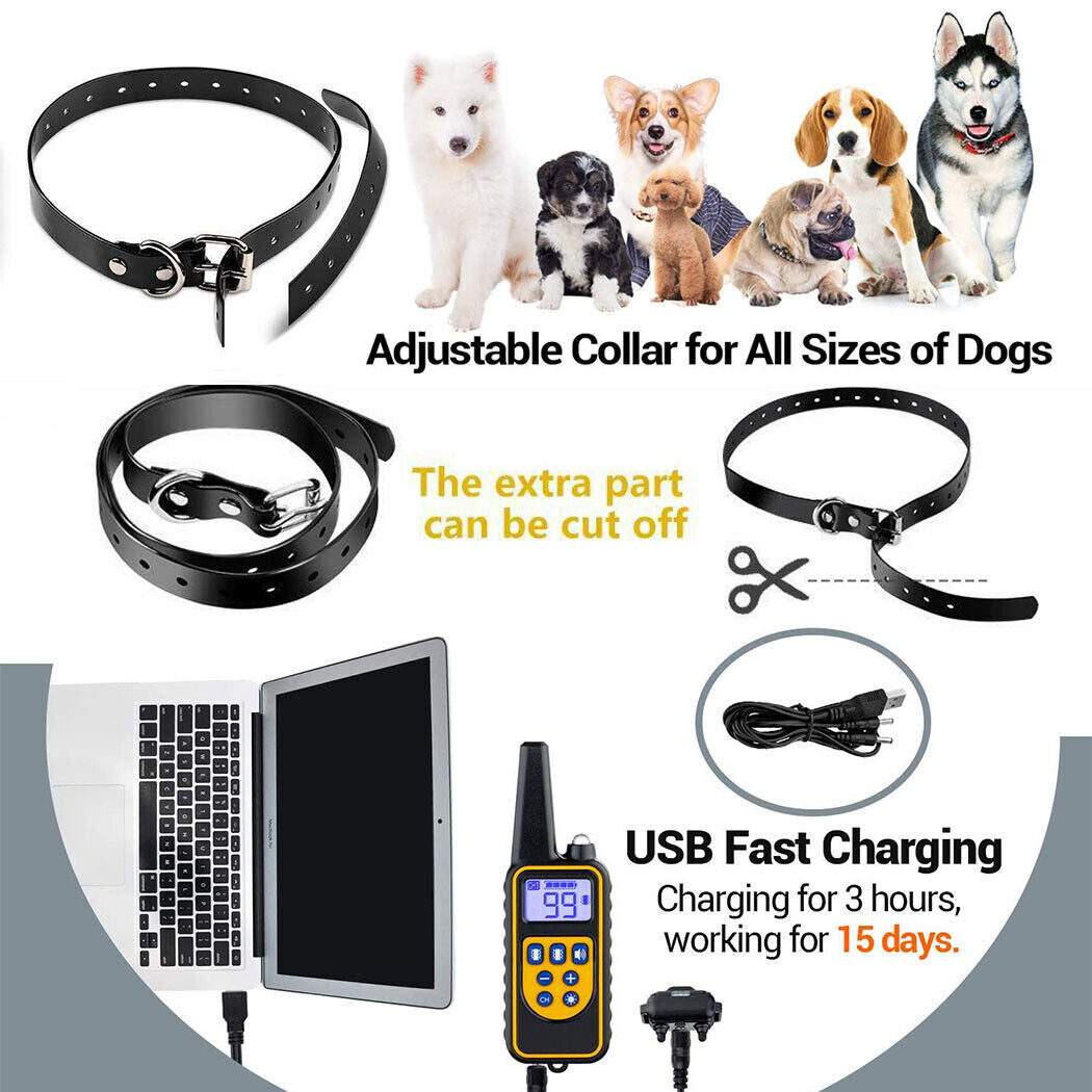 800M Electric Pet Dog Training E-Collar Anti-Bark Obedience Remote Control LCD