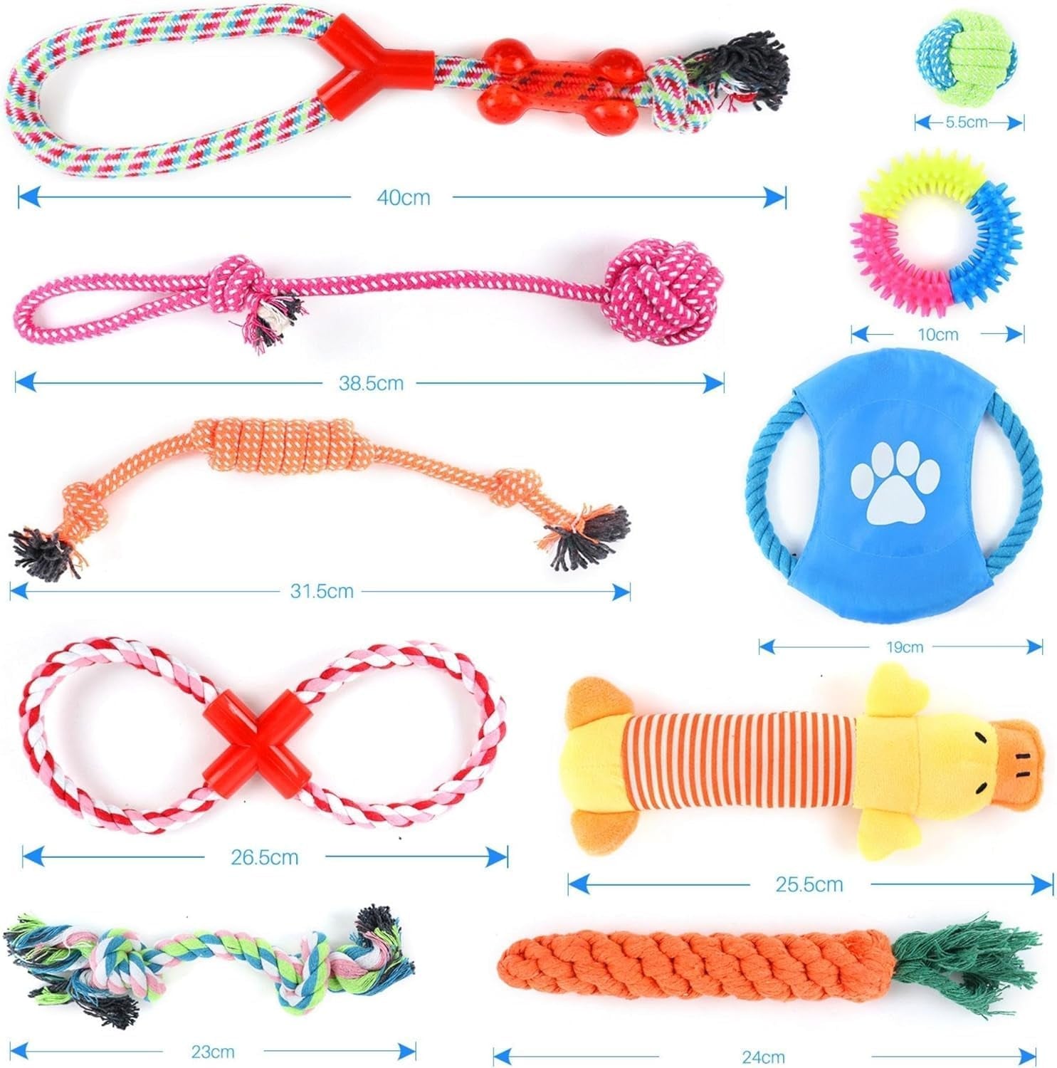 Dog Chew Toys (10-Pack) - Puppy Toys for Boredom - Indestructible Rope & Squeaky Teething Toys for Small & Medium Dogs