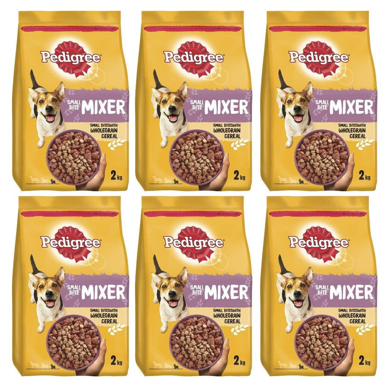2KG PEDIGREE SMALL BITE MIXER X1 X2, X6 : Wholegrain Dry Dog Kibble Pet Food Mix