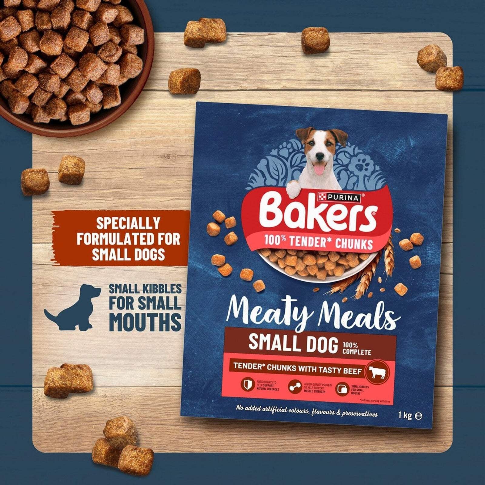 MEATY MEALS SMALL DOG - (1Kg) - Bakers Beef Adult Food Moist Chunks Pet Feed