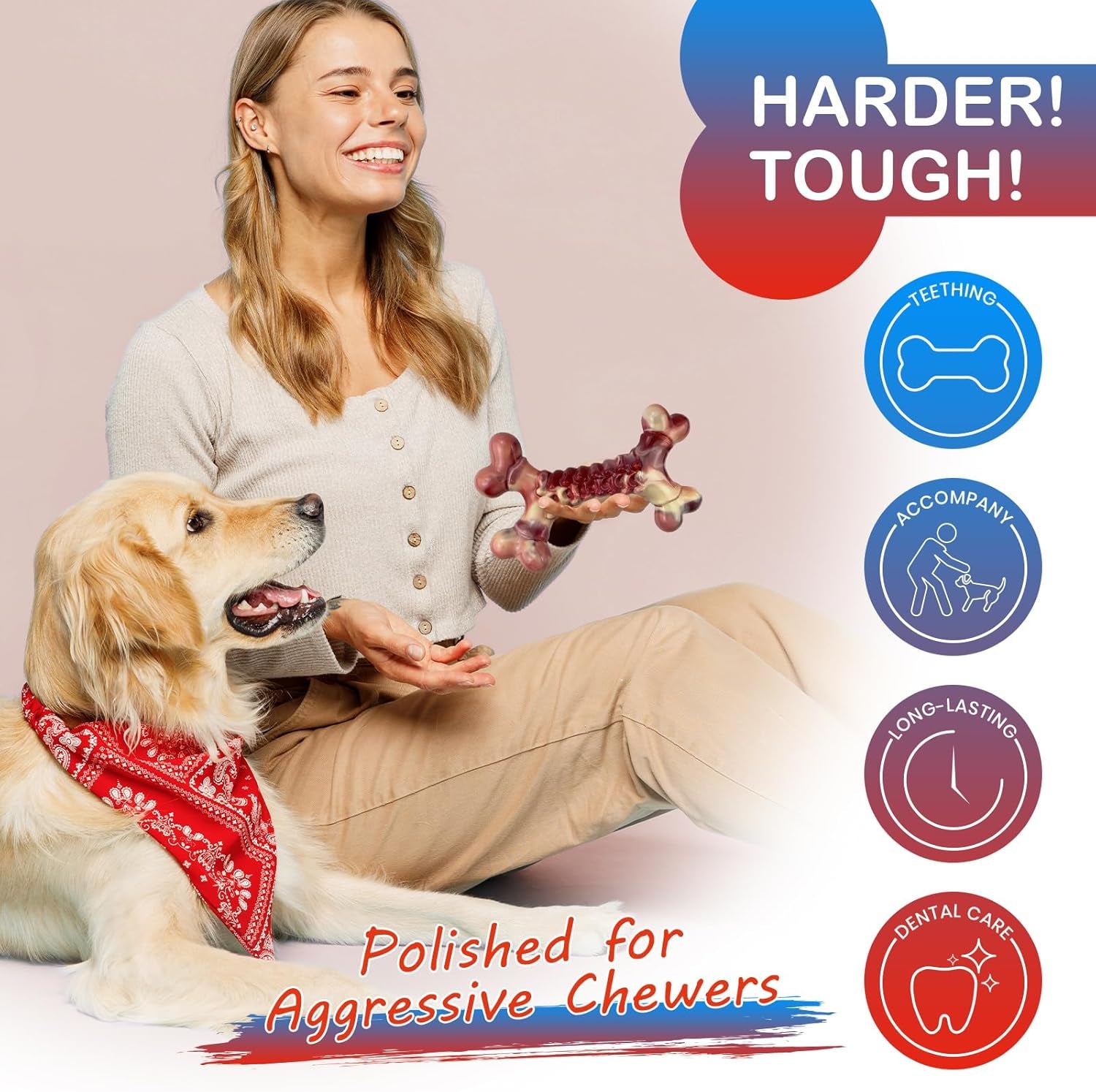 Dog Toys for Aggressive Chewers,Indestructible Dog Toy,Dog Chew Toys,Durable Chew Toy,Rice Bone Shape,Beef Flavor,Pork Belly Color