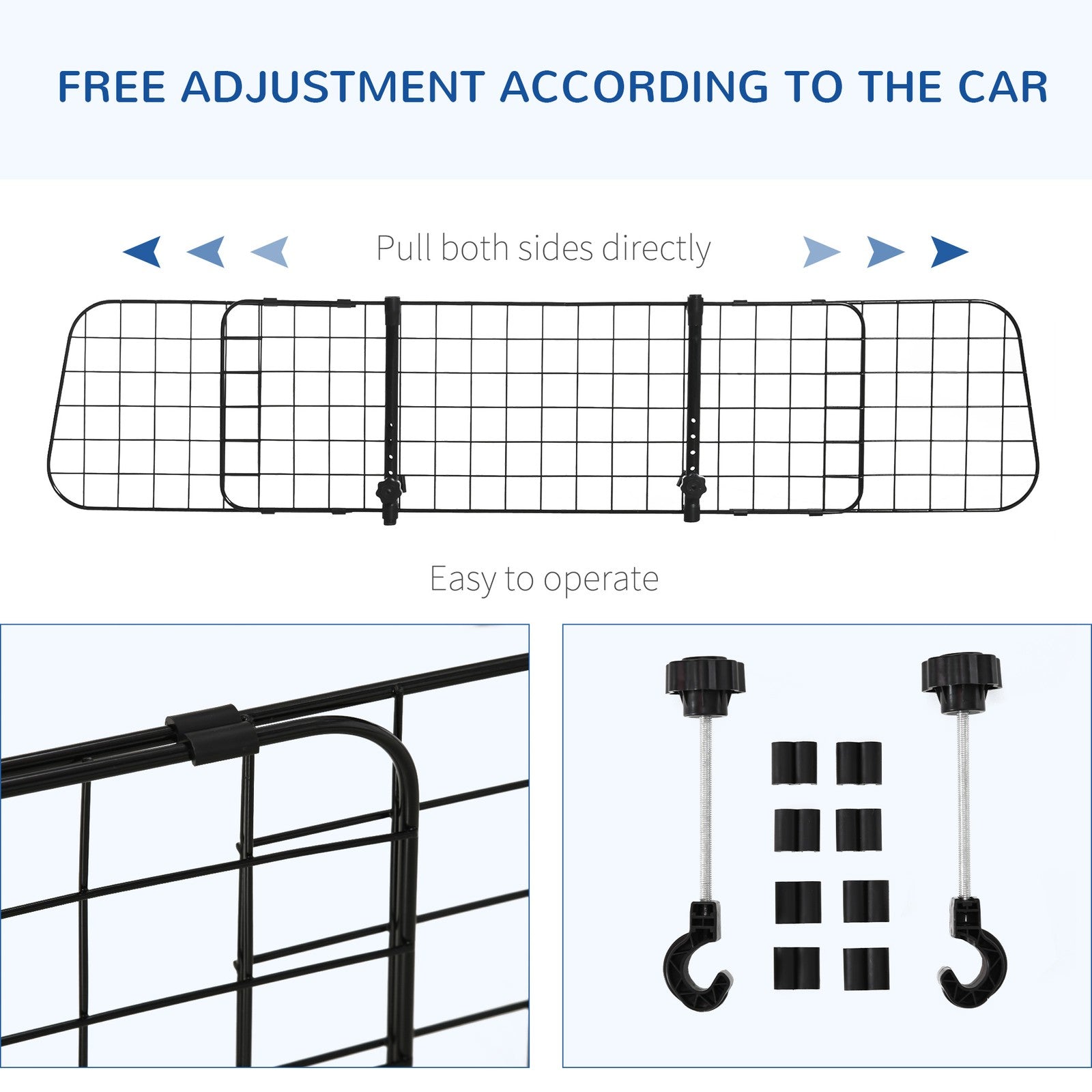 Pawhut Heavy Duty Pet Dog Car Barrier Adjustable Ventilated Mesh Wire Guard