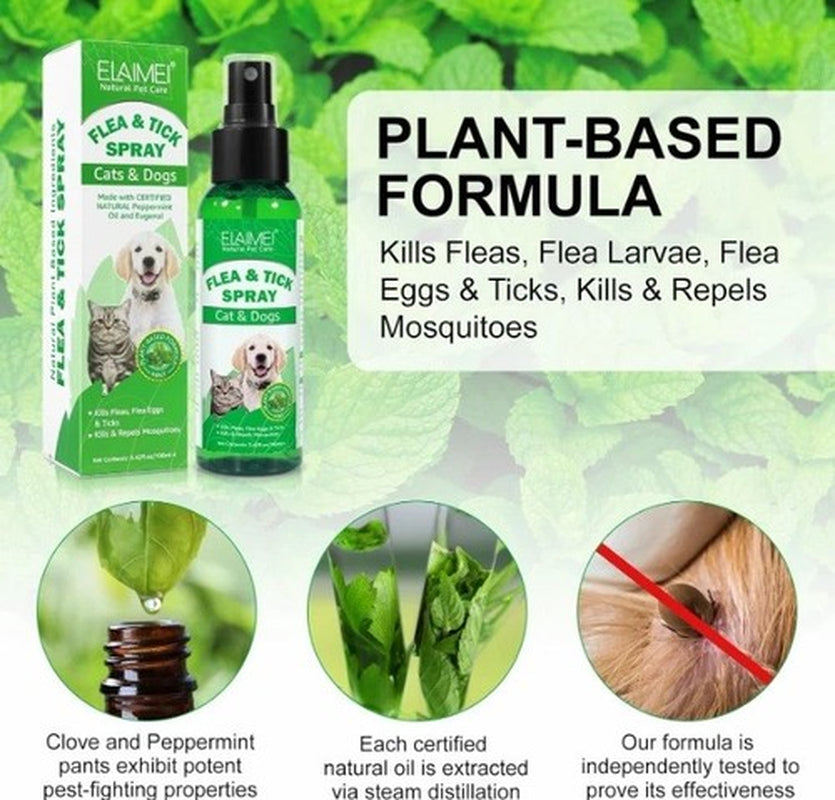 Flea & Tick Spray for Dogs & Cats 100Ml for Dry, Itchy & Irritated Skin -Natural
