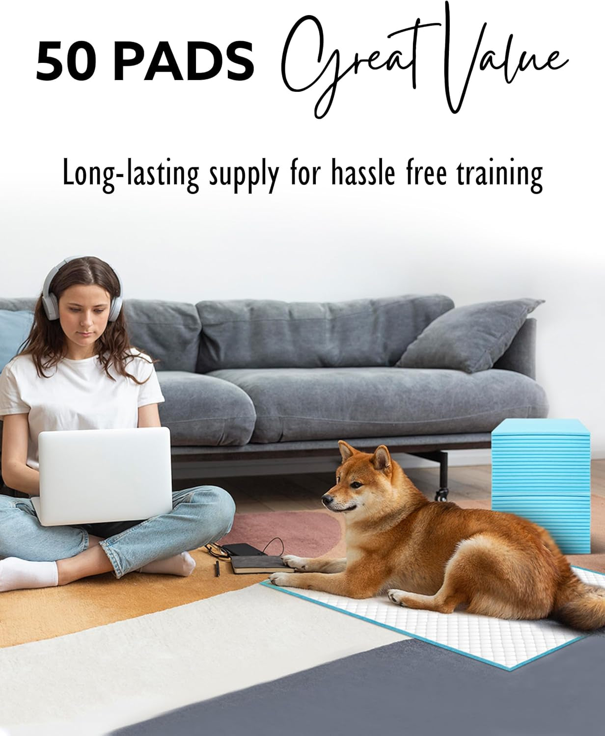 Puppy Pads 50 Pack, Super Absorbent Large Training Pads, Leak-Proof Heavy Duty Dog Pads, Puppy Training Pads (56 X 56Cm)