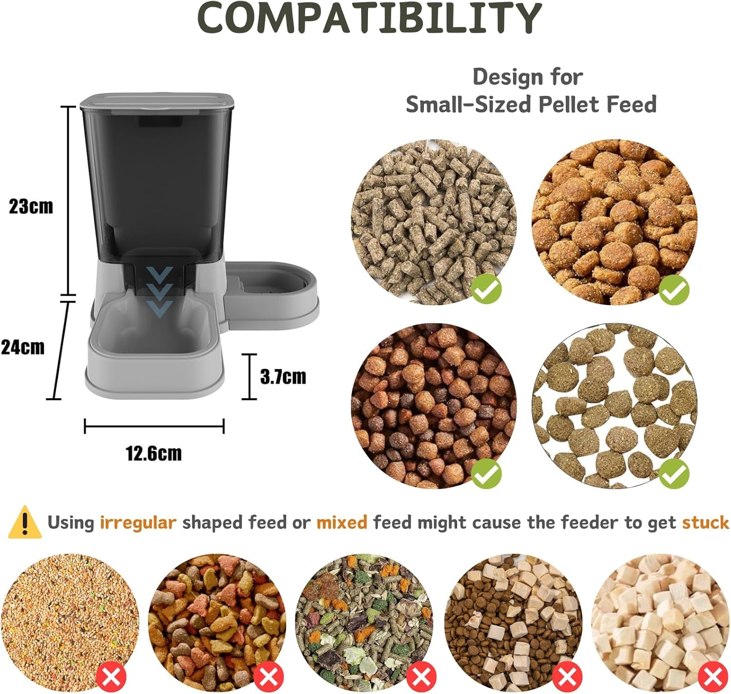 Automatic Cat Food Dispenser, 2 in 1 Detachable Gravity Feeding and Water Dispenser for Cats and Small Dogs (Grey)