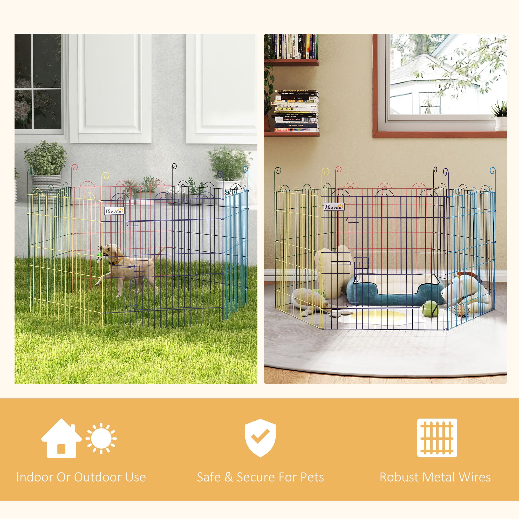 Pet Playpen, Puppy Pen Crate Kennel Exercise Fence W/ Door, Indoors and Outdoors