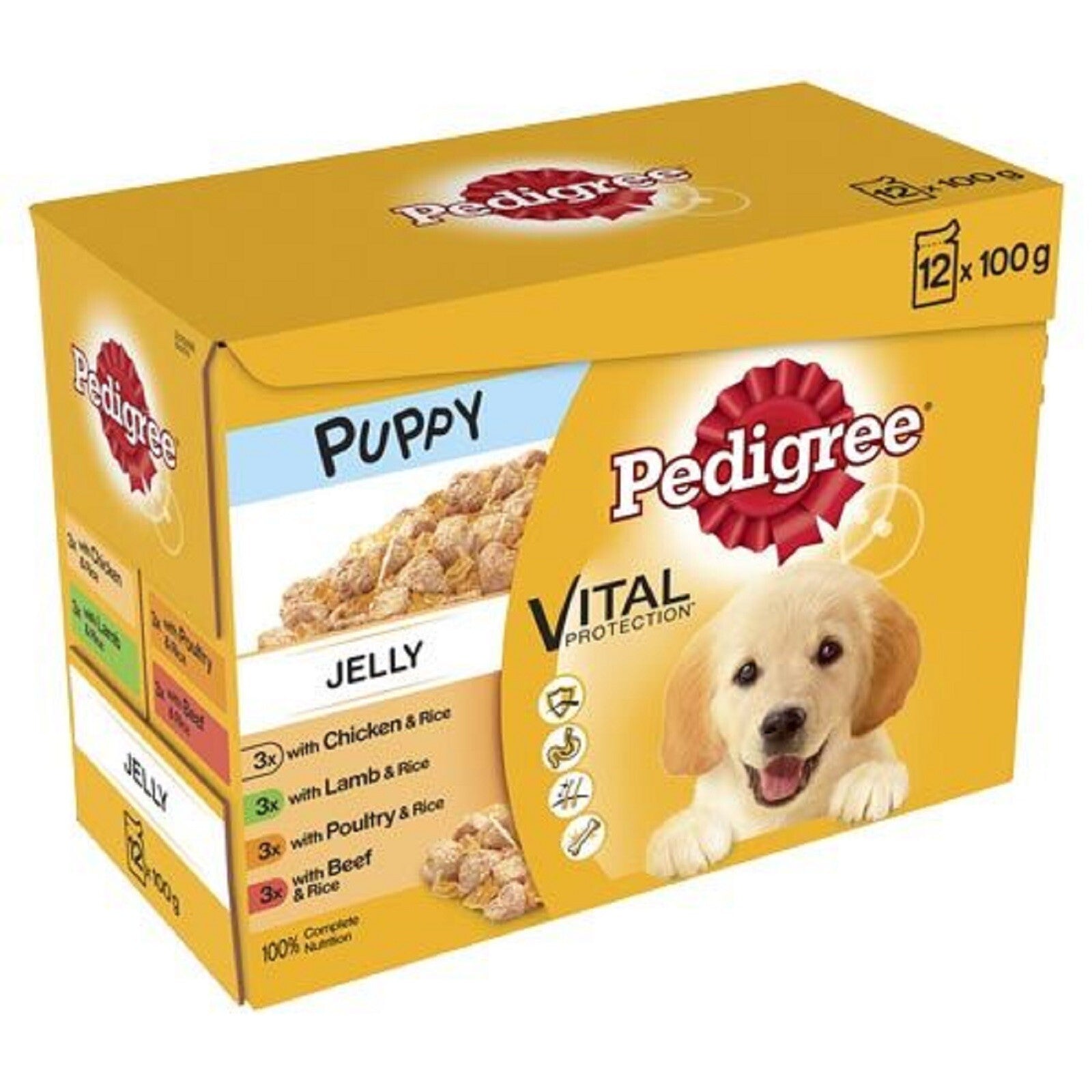 12 X PEDIGREE PUPPY POUCHES in JELLY 100G : Vital Wet Dog Food Rice Bp Pet Meals