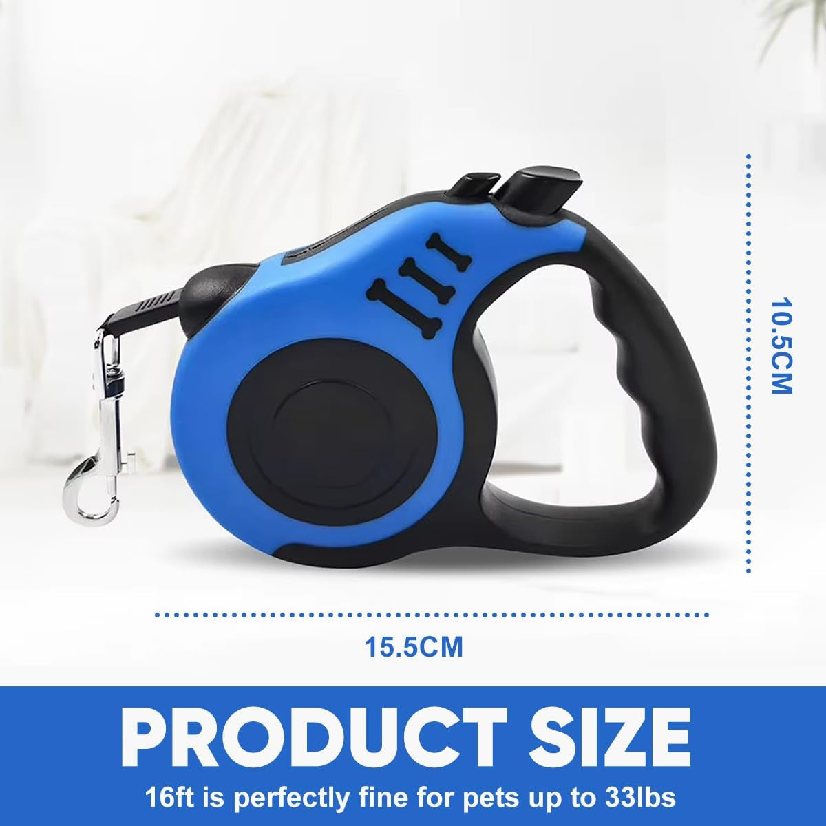 Automatic Retractable Dog Leash 16.5 Ft, anti Slip Handle, Durable Nylon with One-Button Control, Great for Outdoor Walks or Travel with Small and Medium Pets,Blue