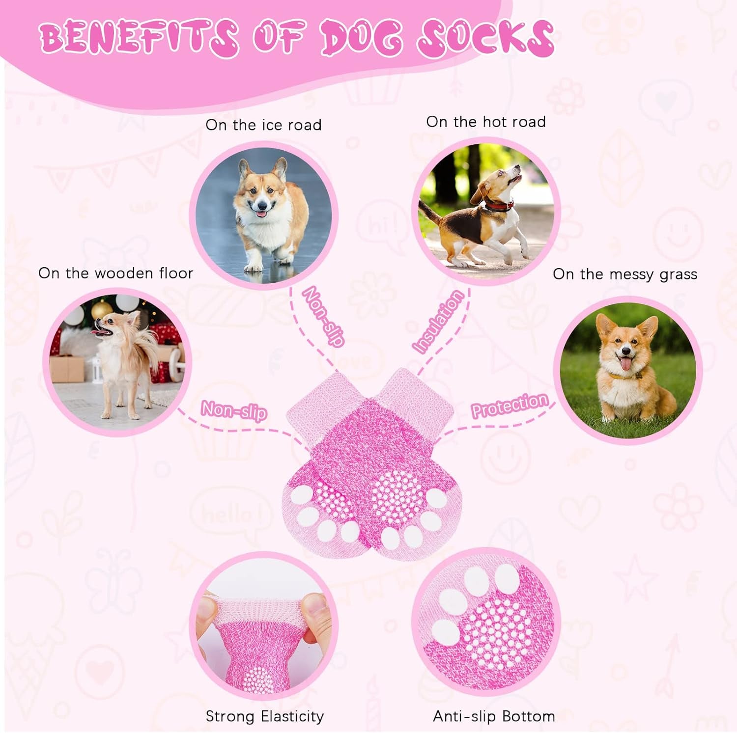 Dog Sweater, Fashion Pet Winter Clothes Socks Set, Soft Warm Dog Cat Jumper, Fleece Chihuahua Sweatshirt Pet Paw Protector, Pets Winter Supplies for Puppy Small Medium Large Dogs (Pink, L)