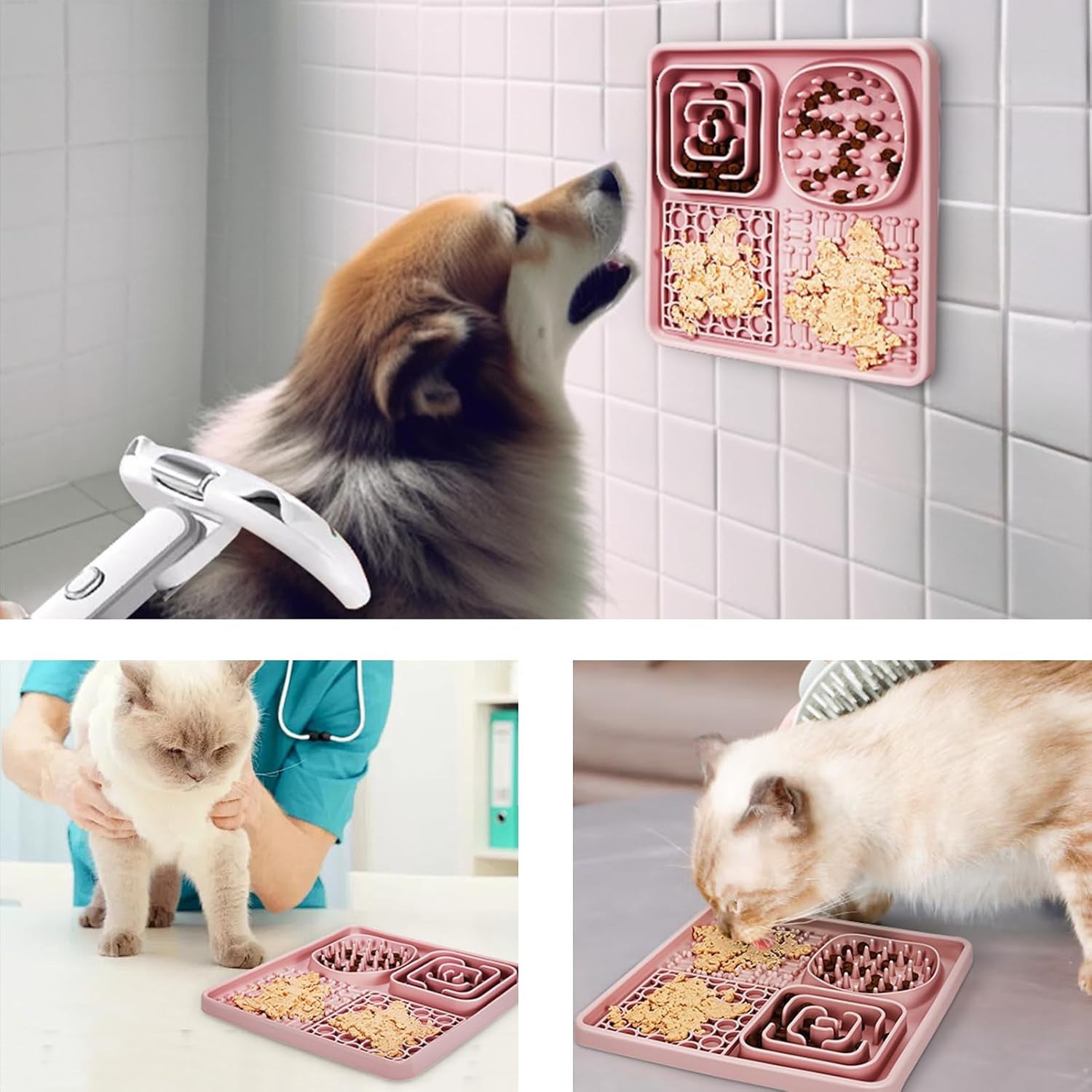 Generic Pet Licking Mat, 8In Dog Slow Food Placemat with Scraper, Anti-Slip Design, Relieves Boredom & Anxiety, Suitable for Dry & Wet Food